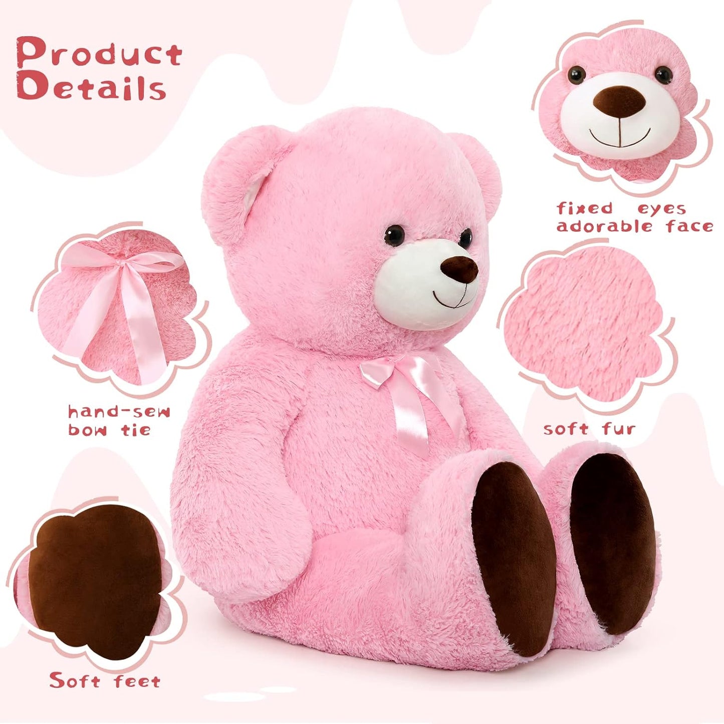 Giant Teddy Bear Stuffed Animals - 4 FT Pink Teddy Bear Plush Toys - Valentine's Day Gift for Girlfriend/Boyfriend - Fluffly Cuddly Plushy Fluffy Toy - Cute Teddy Bear Plush Pillows for Kids - Christmas/Birthday Gift for Children/Teens/Adults - Romantic Anniversary Gift for Wife/Husband - Wedding Gift for Friends - Teddy Bear Theme Baby Shower