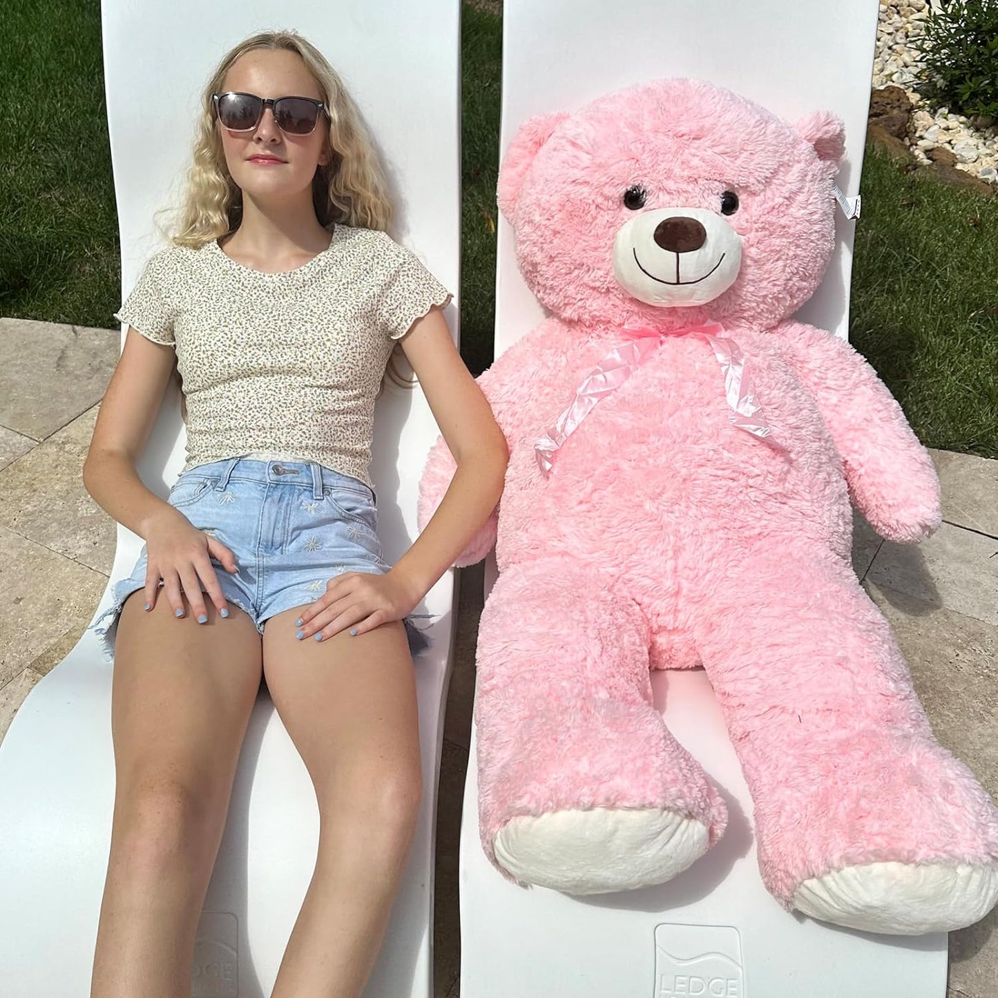 MorisMos Stuffed Animals - Giant Pink Teddy Bear Plush Toys - 52 Inches Teddy Bear Plush Dolls - Valentine's Day Teddy Bears&Gifts for Boyfriend/Girlfriend - ' We Can Bearly Wait' Teddy Bear Theme Baby Shower Decor Ideas - Gender Reveal Party Teddy Bear Decorations -Birthday/Christmas/Graduation Gift for friends - Romantic Anniversary Gift for Wife/Husband