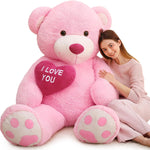 Life Size Teddy Bear Stuffed Animals - 5 Foot/6 Foot Fluffy Teddy Bear Plush Toys - Giant Pink Teddy Bear Plush Dolls - Valentine's Day Teddy Bear&Vday Gift for Girlfriend Boyfriend - Teddy Bear Theme Baby Shower - Christmas/Birthday Gift for Her/Him - Pink Teddy Bear Plush Pillow
