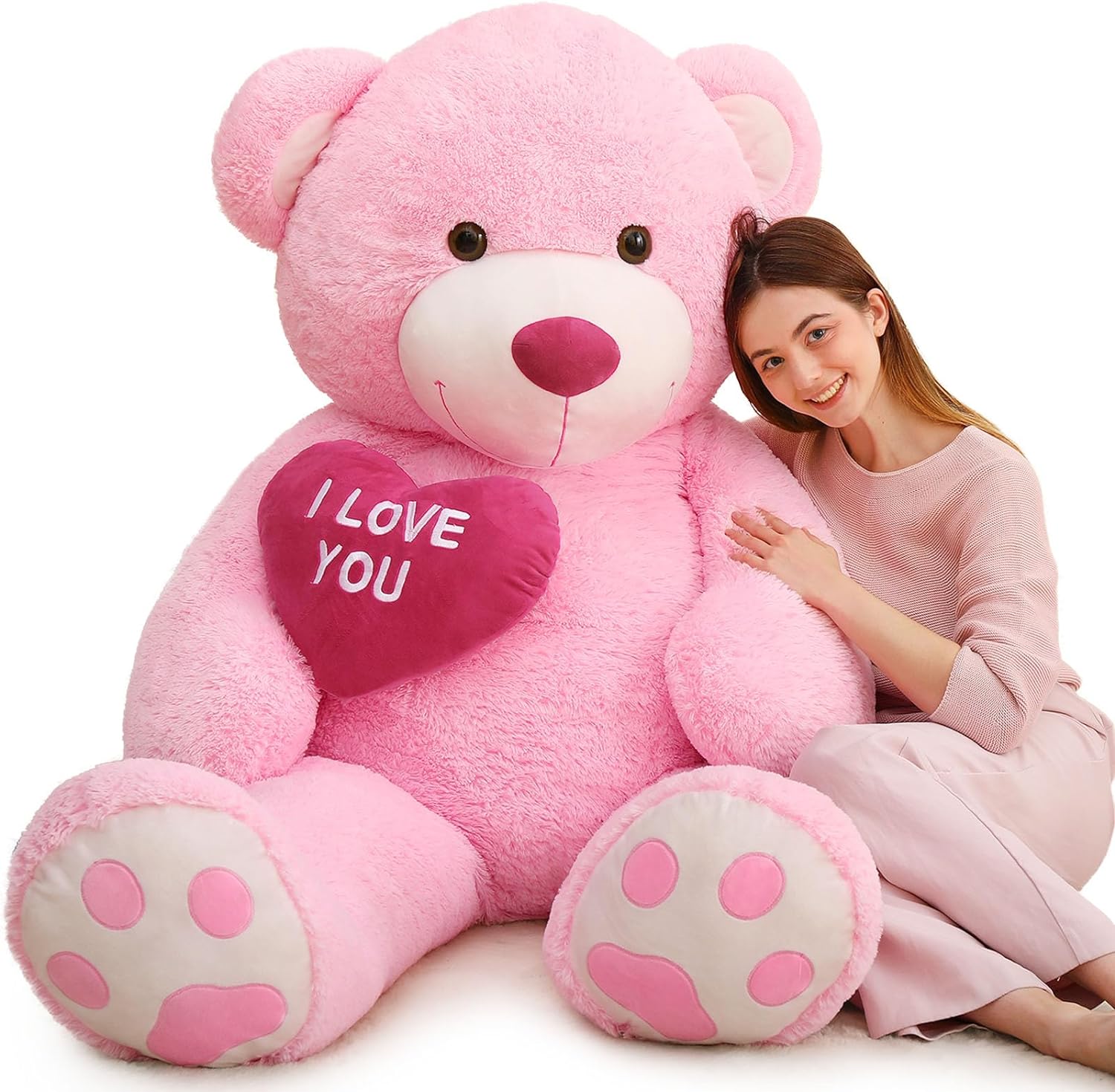 Giant Teddy Bear Plush Toy, Brown/Beige/Pink, 35.4/51/72 Inches