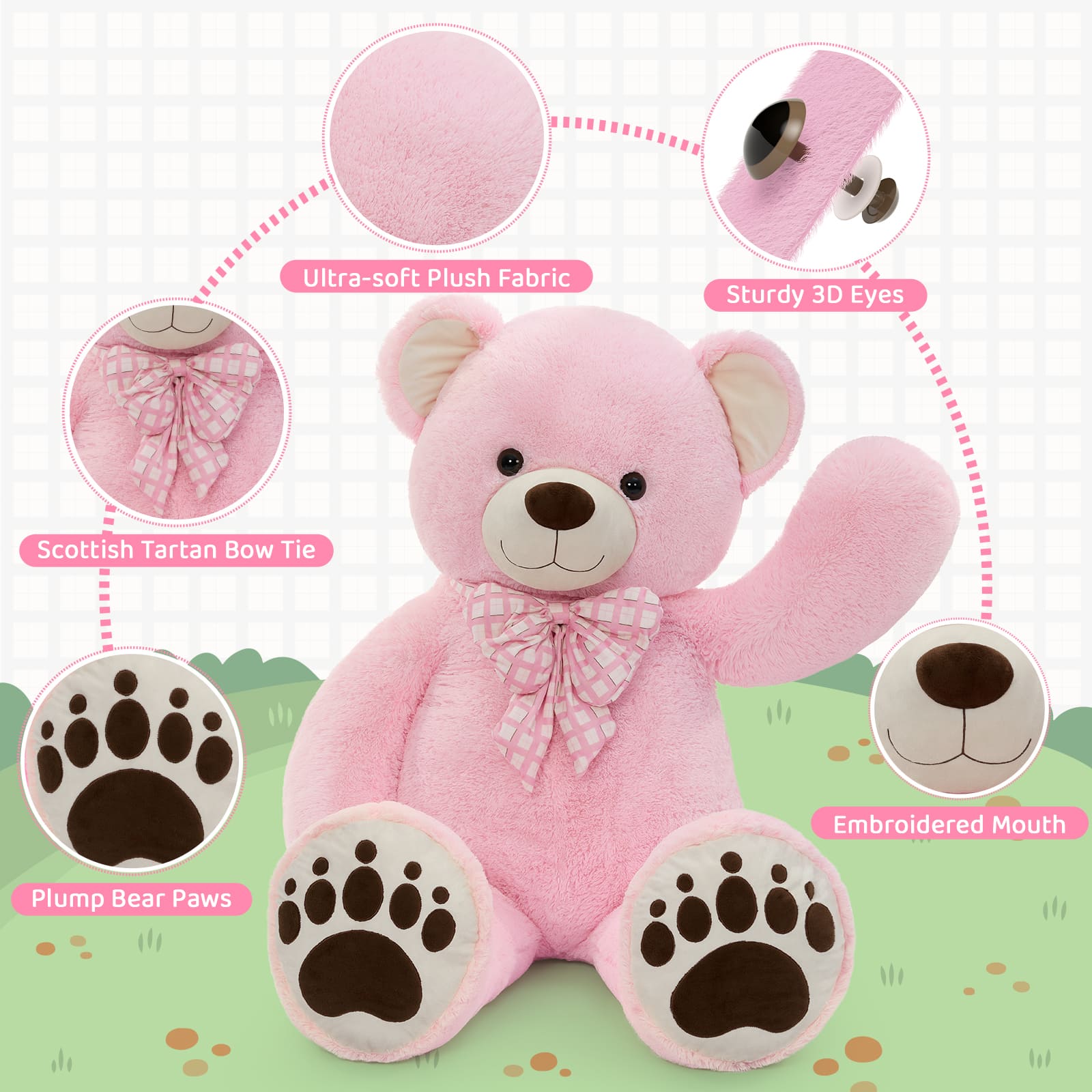 Giant Teddy Bear Stuffed Animals, Brown/Pink/Beige, 5 Feet
