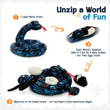 79 Inch Black and Blue Snake Stuffed Animals with Baby Snakes Inside