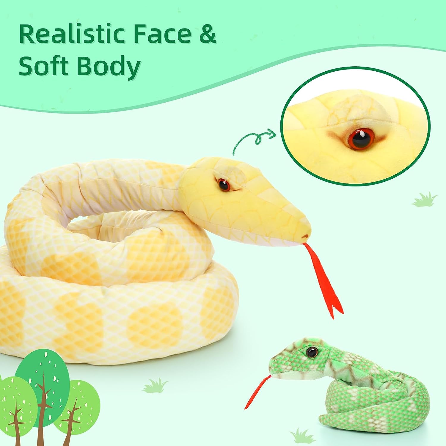 Snake Stuffed Animal Toy Set, Green/Yellow/Red/Pink/Brown, 79/118 Inches