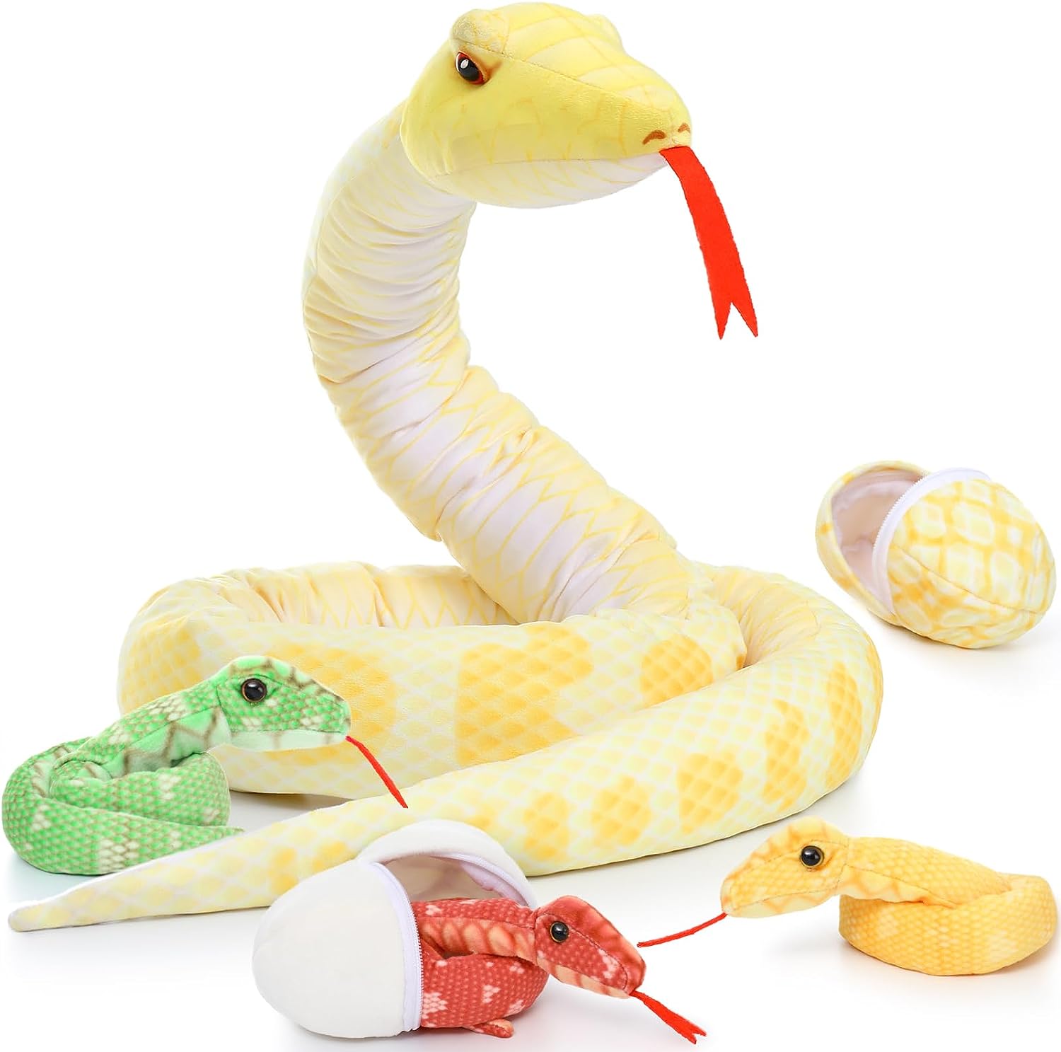 6 Pcs Realistic Snake Stuffed Animals - Snake Stuffed Animal Babies with Their Mom - Simulation Python Plush Dolls for Girls Boys - Stuffed Animals with Babies Inside - Cool Boa Plush Toys - Creative Christmas/Birthday/Halloween Gift for Kids Teens Adults