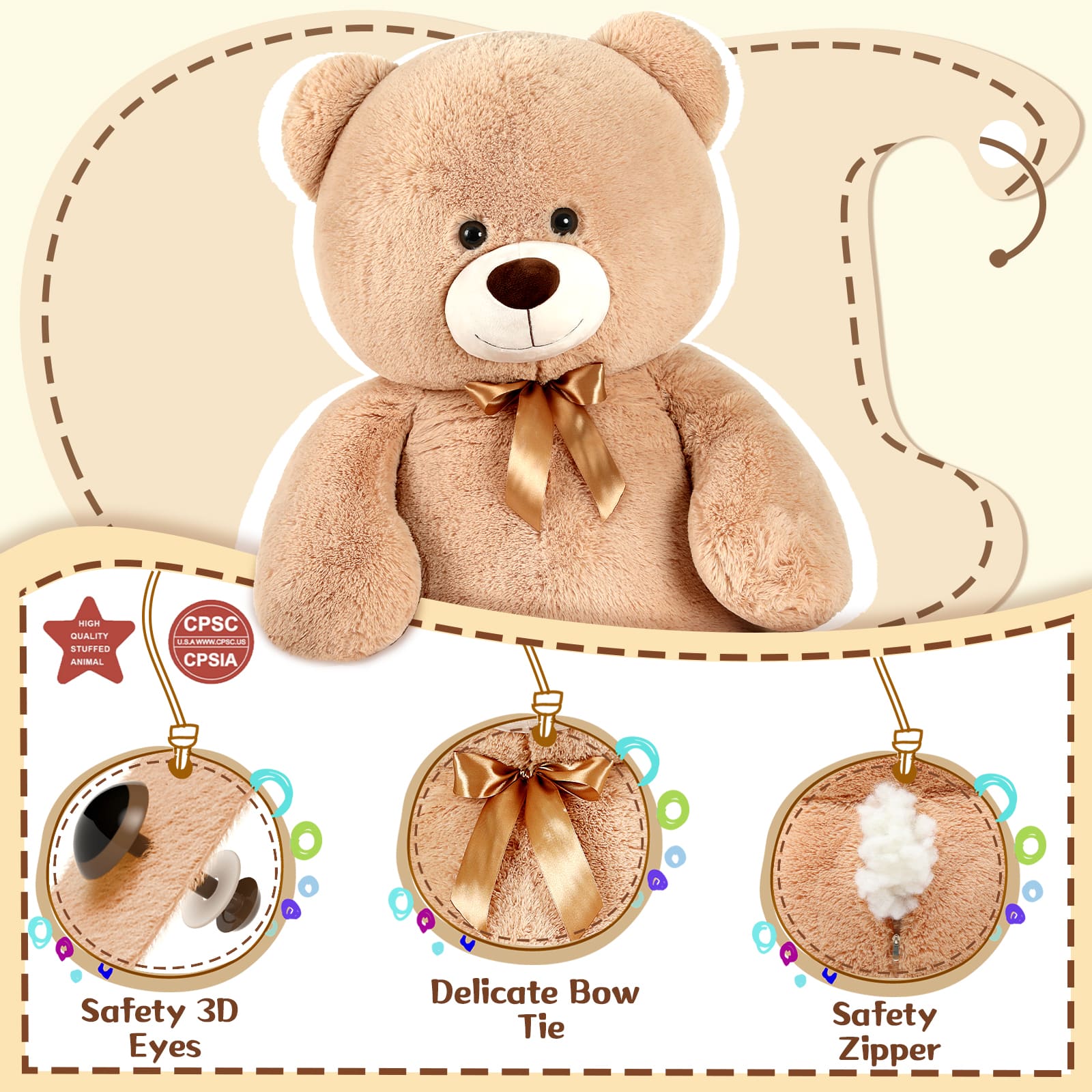 Teddy Bear Plush Toy Teddy Stuffed Animals, Light Brown, 42 Inches