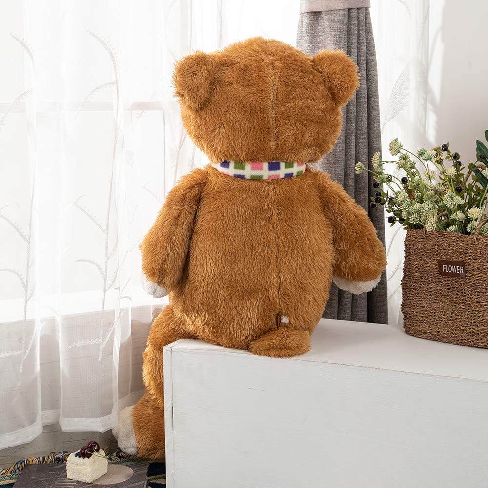 Valentine's Day Teddy Bear Stuffed Animals - Big 30 Inches Brown Teddy Bear Plush Toys with Heart and Scarf- Valentine's Day Gift for Girlfriend/Boyfriend - Fluffly Cuddly Plushy Fluffy Toy - Cute Teddy Bear Plush Pillows for Kids - Christmas/Birthday Gift for Children/Teens/Adults - Romantic Anniversary Gift for Wife/Husband - Free Shipping