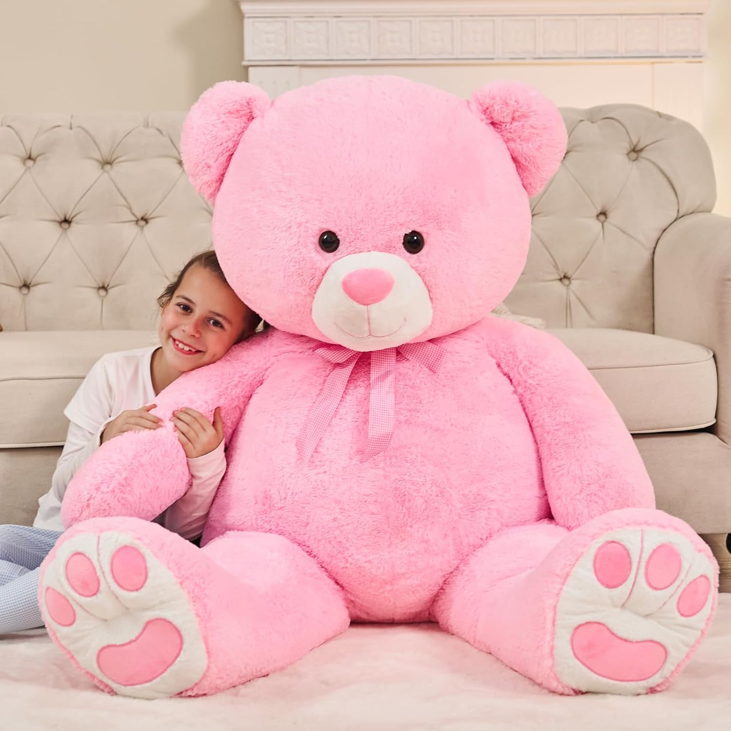 Giant Teddy Bear Plush Toy, Pink, 43/55 Inches - MorisMos Stuffed Animals - Valentine's Day Gift for Girlfriend/Boyfriend - Fluffly Cuddly Plushy Fluffy Toy - Cute Teddy Bear Plush Pillows for Kids - Christmas/Birthday Gift for Children/Teens/Adults - Romantic Anniversary Gift for Wife/Husband - Birthday Gift for Friends - Teddy Bear Theme Baby Shower
