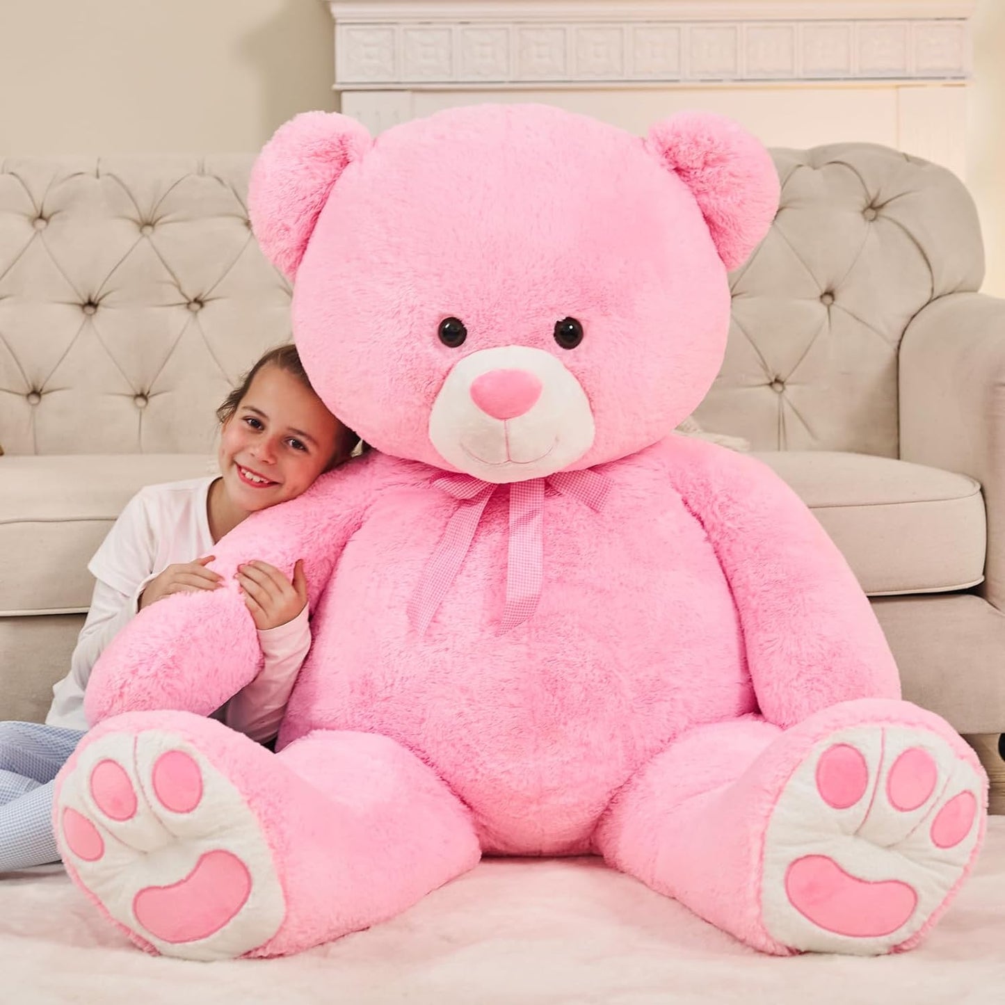Giant Teddy Bear Plush Toy, Pink, 43/55 Inches - MorisMos Stuffed Animals - Valentine's Day Gift for Girlfriend/Boyfriend - Fluffly Cuddly Plushy Fluffy Toy - Cute Teddy Bear Plush Pillows for Kids - Christmas/Birthday Gift for Children/Teens/Adults - Romantic Anniversary Gift for Wife/Husband - Birthday Gift for Friends - Teddy Bear Theme Baby Shower
