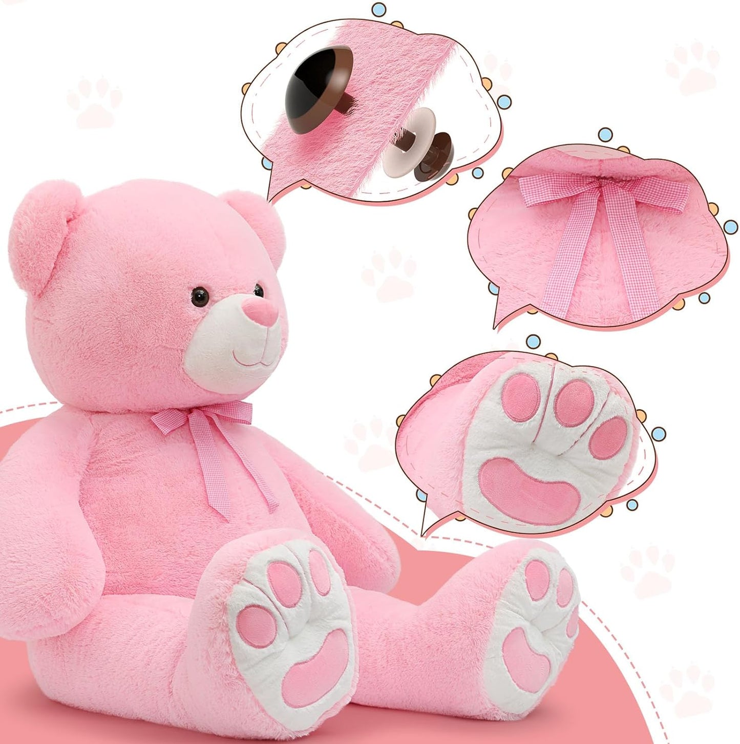 Giant Teddy Bear Plush Toy, Pink, 43/55 Inches - MorisMos Stuffed Animals - Valentine's Day Gift for Girlfriend/Boyfriend - Fluffly Cuddly Plushy Fluffy Toy - Cute Teddy Bear Plush Pillows for Kids - Christmas/Birthday Gift for Children/Teens/Adults - Romantic Anniversary Gift for Wife/Husband - Birthday Gift for Friends - Teddy Bear Theme Baby Shower
