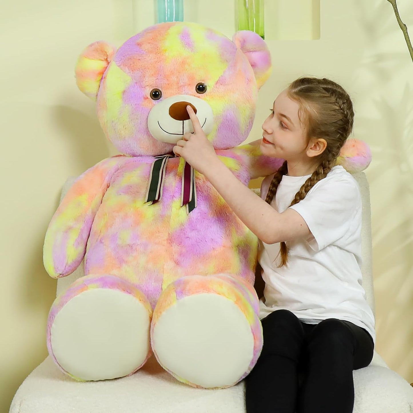 MorisMos Stuffed Animals - Giant Rainbow Colorful Teddy Bear Plush Toys - 52 Inches Teddy Bear Plush Dolls - Valentine's Day Teddy Bears&Gifts for Boyfriend/Girlfriend - ' We Can Bearly Wait' Teddy Bear Theme Baby Shower Decor Ideas - Gender Reveal Party Teddy Bear Decorations -Birthday/Christmas/Graduation Gift for friends - Romantic Anniversary Gift for Wife/Husband