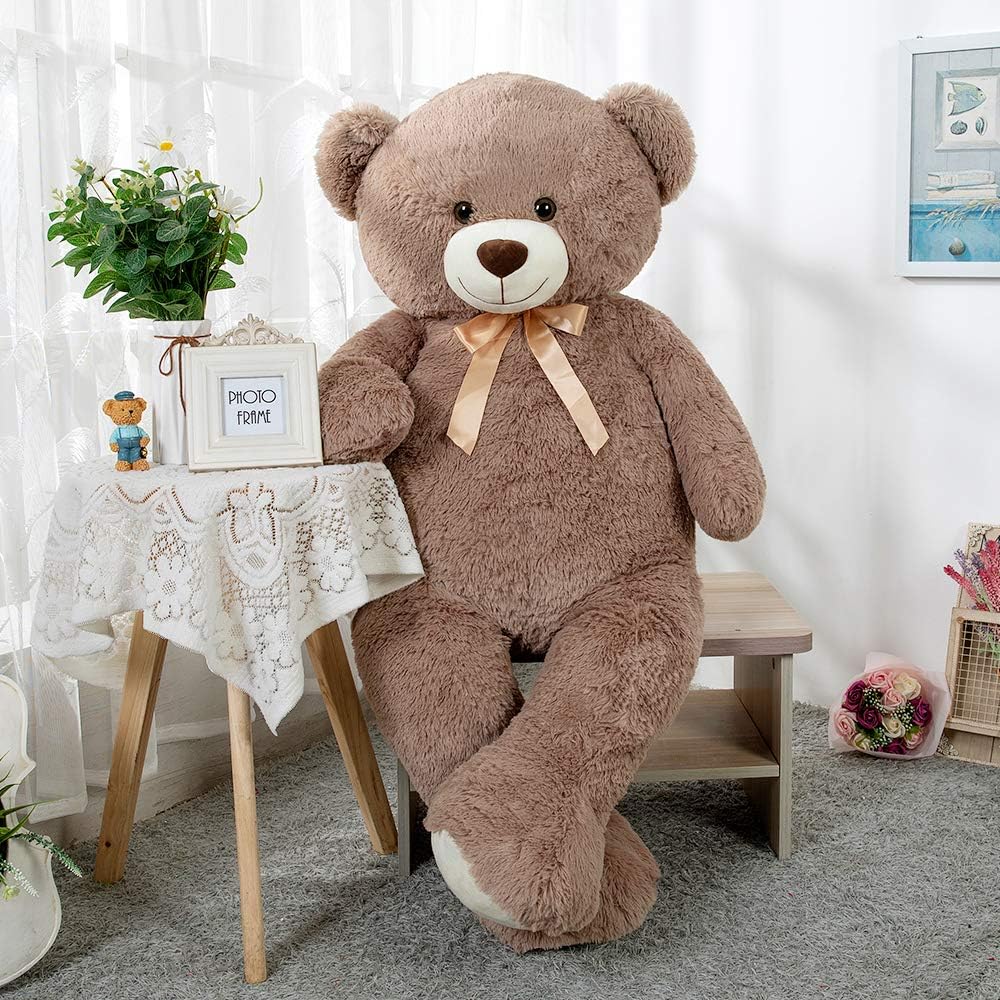 MorisMos Stuffed Animals - Giant Dark Brown Teddy Bear Plush Toys - 52 Inches Teddy Bear Plush Dolls - Valentine's Day Teddy Bears&Gifts for Boyfriend/Girlfriend - ' We Can Bearly Wait' Teddy Bear Theme Baby Shower Decor Ideas - Gender Reveal Party Teddy Bear Decorations -Birthday/Christmas/Graduation Gift for friends - Romantic Anniversary Gift for Wife/Husband