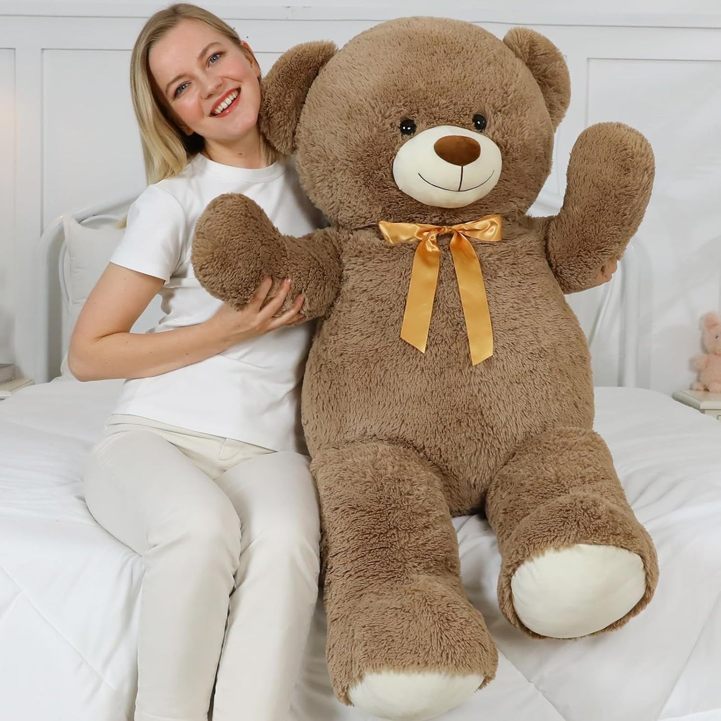 MorisMos Stuffed Animals - Giant Dark Brown Teddy Bear Plush Toys - 52 Inches Teddy Bear Plush Dolls - Valentine's Day Teddy Bears&Gifts for Boyfriend/Girlfriend - ' We Can Bearly Wait' Teddy Bear Theme Baby Shower Decor Ideas - Gender Reveal Party Teddy Bear Decorations -Birthday/Christmas/Graduation Gift for friends - Romantic Anniversary Gift for Wife/Husband