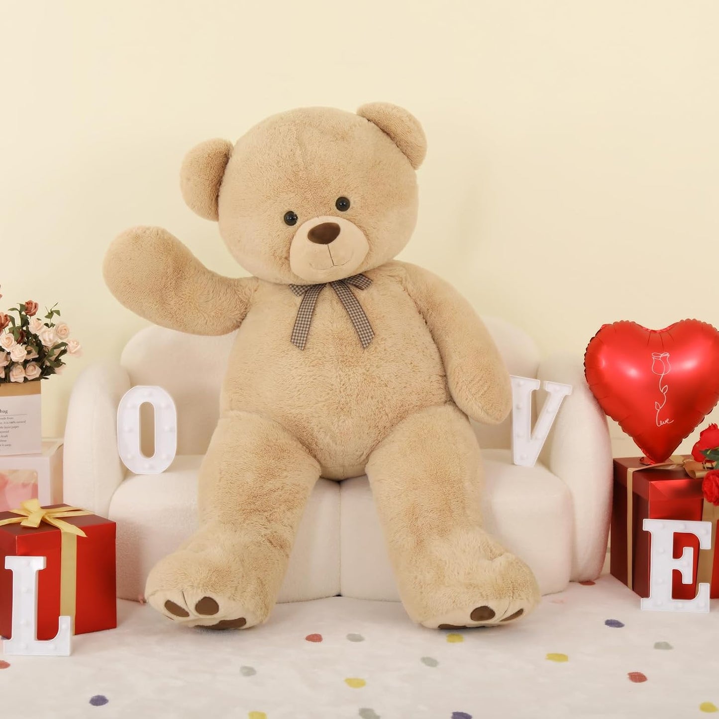 Giant Teddy Bear Plush Toy, Light Brown, 43/55 Inches - MorisMos Stuffed Animals - Valentine's Day Gift for Girlfriend/Boyfriend - Fluffly Cuddly Plushy Fluffy Toy - Cute Teddy Bear Plush Pillows for Kids - Christmas/Birthday Gift for Children/Teens/Adults - Romantic Anniversary Gift for Wife/Husband - Birthday Gift for Friends - Teddy Bear Theme Baby Shower
