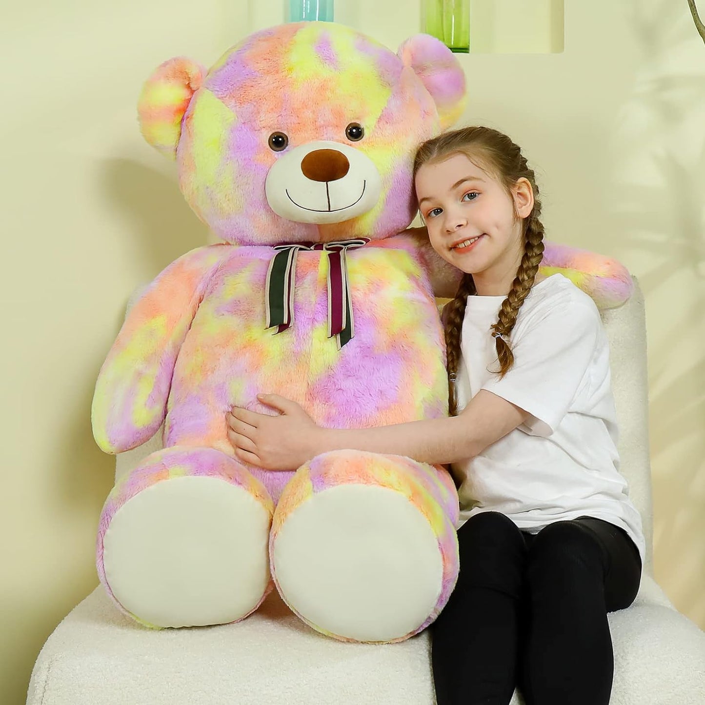 MorisMos Stuffed Animals - Giant Rainbow Colorful Teddy Bear Plush Toys - 52 Inches Teddy Bear Plush Dolls - Valentine's Day Teddy Bears&Gifts for Boyfriend/Girlfriend - ' We Can Bearly Wait' Teddy Bear Theme Baby Shower Decor Ideas - Gender Reveal Party Teddy Bear Decorations -Birthday/Christmas/Graduation Gift for friends - Romantic Anniversary Gift for Wife/Husband
