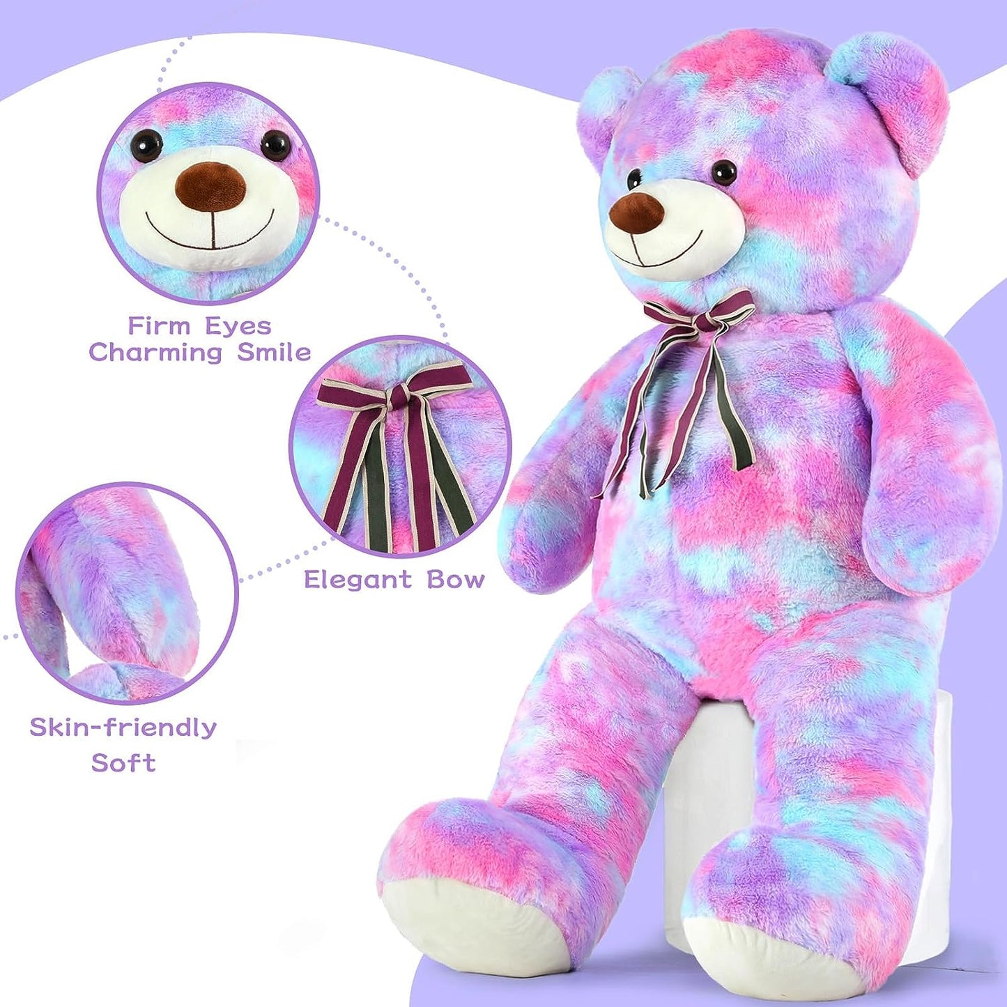 MorisMos Stuffed Animals - Giant Rainbow Colorful Teddy Bear Plush Toys - 52 Inches Teddy Bear Plush Dolls - Valentine's Day Teddy Bears&Gifts for Boyfriend/Girlfriend - ' We Can Bearly Wait' Teddy Bear Theme Baby Shower Decor Ideas - Gender Reveal Party Teddy Bear Decorations -Birthday/Christmas/Graduation Gift for friends - Romantic Anniversary Gift for Wife/Husband