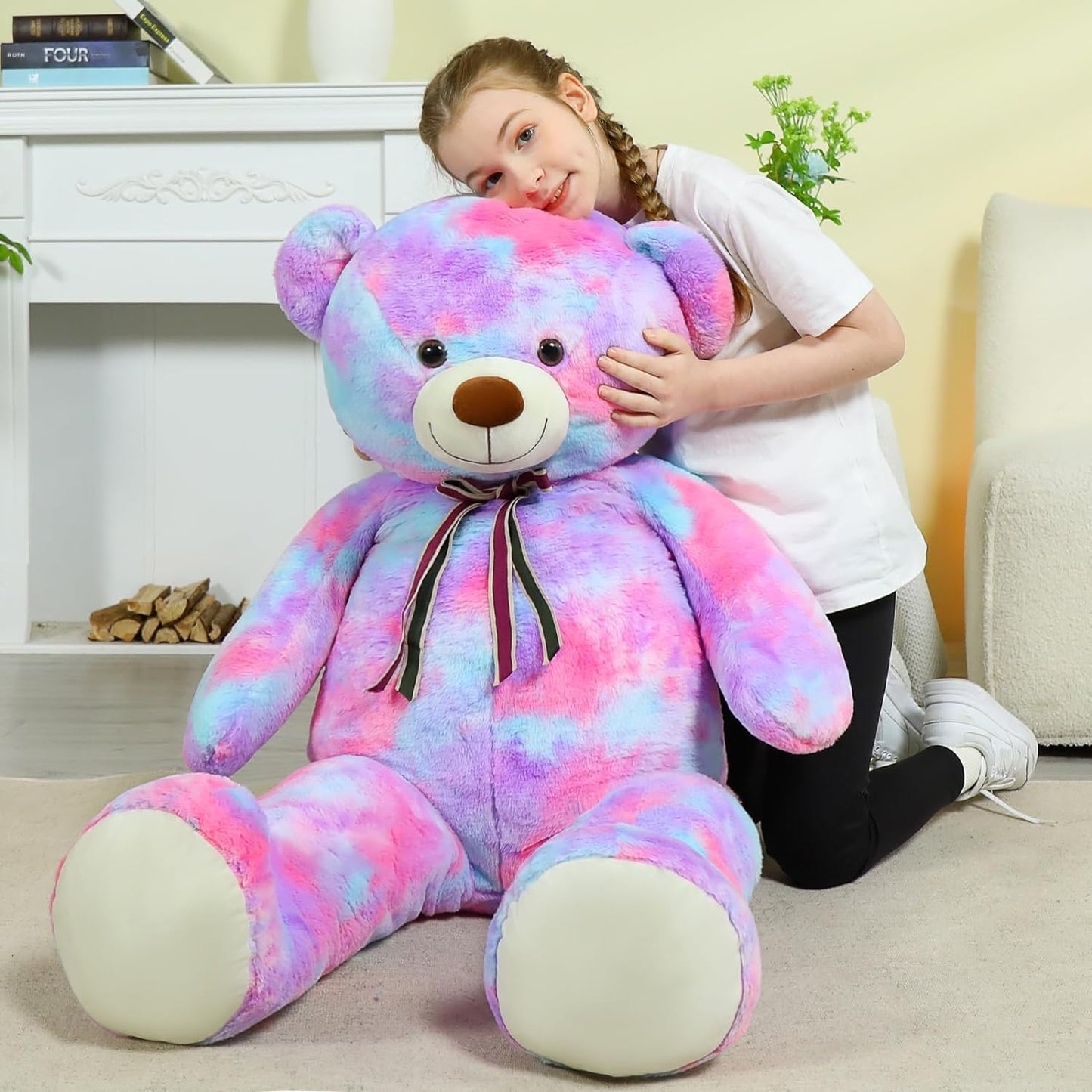 MorisMos Stuffed Animals - Giant Rainbow Colorful Teddy Bear Plush Toys - 52 Inches Teddy Bear Plush Dolls - Valentine's Day Teddy Bears&Gifts for Boyfriend/Girlfriend - ' We Can Bearly Wait' Teddy Bear Theme Baby Shower Decor Ideas - Gender Reveal Party Teddy Bear Decorations -Birthday/Christmas/Graduation Gift for friends - Romantic Anniversary Gift for Wife/Husband
