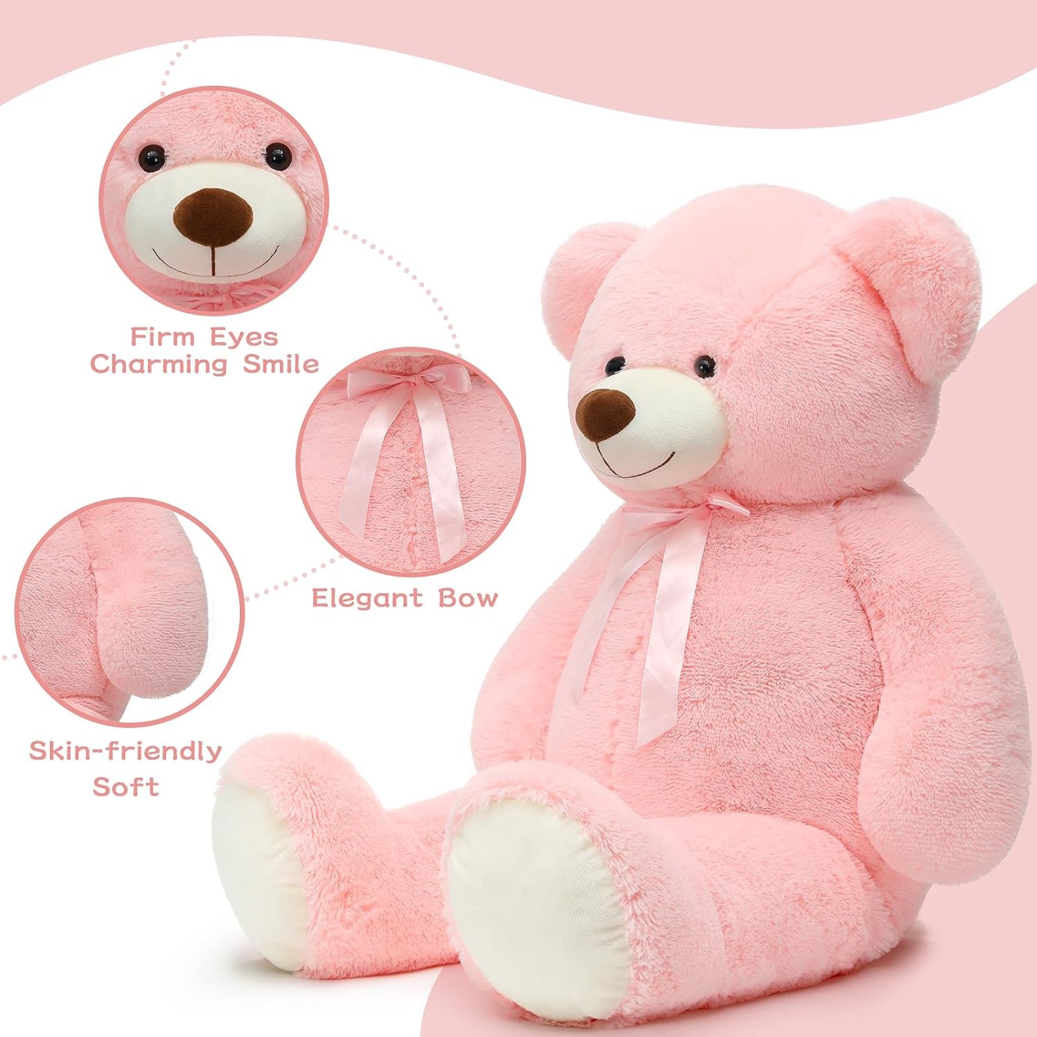 MorisMos Stuffed Animals - Giant Pink Teddy Bear Plush Toys - 52 Inches Teddy Bear Plush Dolls - Valentine's Day Teddy Bears&Gifts for Boyfriend/Girlfriend - ' We Can Bearly Wait' Teddy Bear Theme Baby Shower Decor Ideas - Gender Reveal Party Teddy Bear Decorations -Birthday/Christmas/Graduation Gift for friends - Romantic Anniversary Gift for Wife/Husband