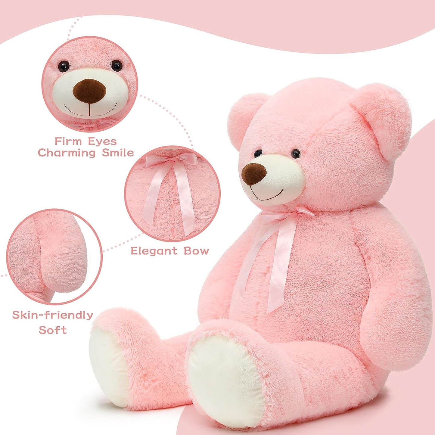 MorisMos Stuffed Animals - Giant Pink Teddy Bear Plush Toys - 52 Inches Teddy Bear Plush Dolls - Valentine's Day Teddy Bears&Gifts for Boyfriend/Girlfriend - ' We Can Bearly Wait' Teddy Bear Theme Baby Shower Decor Ideas - Gender Reveal Party Teddy Bear Decorations -Birthday/Christmas/Graduation Gift for friends - Romantic Anniversary Gift for Wife/Husband