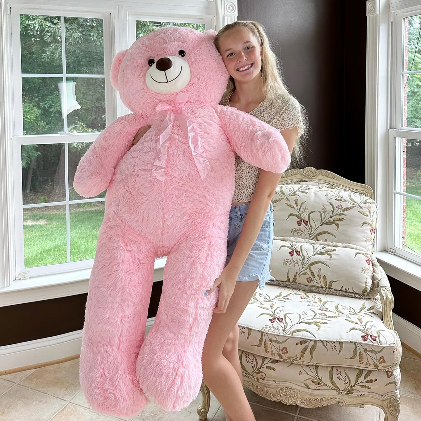 MorisMos Stuffed Animals - Giant Pink Teddy Bear Plush Toys - 52 Inches Teddy Bear Plush Dolls - Valentine's Day Teddy Bears&Gifts for Boyfriend/Girlfriend - ' We Can Bearly Wait' Teddy Bear Theme Baby Shower Decor Ideas - Gender Reveal Party Teddy Bear Decorations -Birthday/Christmas/Graduation Gift for friends - Romantic Anniversary Gift for Wife/Husband