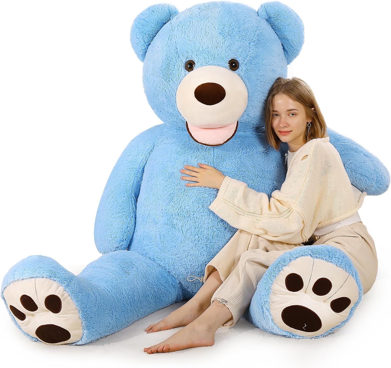 Giant Blue Teddy Bear Plush Toys - Blue 6 FT Teddy Bear Plush Dolls - Smiling Teddy Bear Stuffed Animals - Valentine's Day Teddy Bear Plushies - Teddy Bear Theme Baby Shower - We Can Bearly Wait Baby Shower Decor - Romantic Valentine's Day Gift