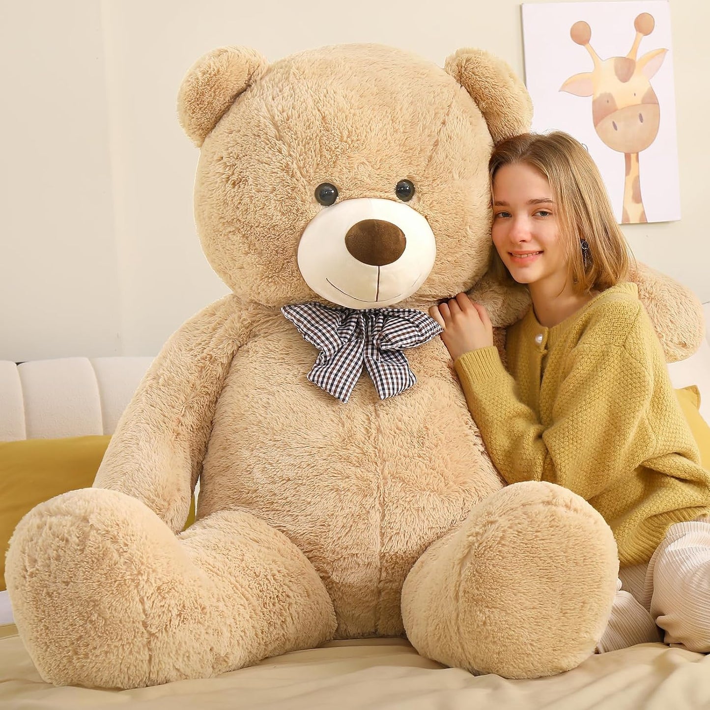 Giant Teddy Bear Plush Toys - Valentine's Day Stuffed Teddy Bear - Valentine's Day Gift for Kids/Girlfriend/Boyfriend - Anniversary Gift for Wife/Husband - Light Brown 5 Feet Teddy Bear Plush - Baby Shower Gift Ideas - Cute Teddy Bear Plush Dolls
