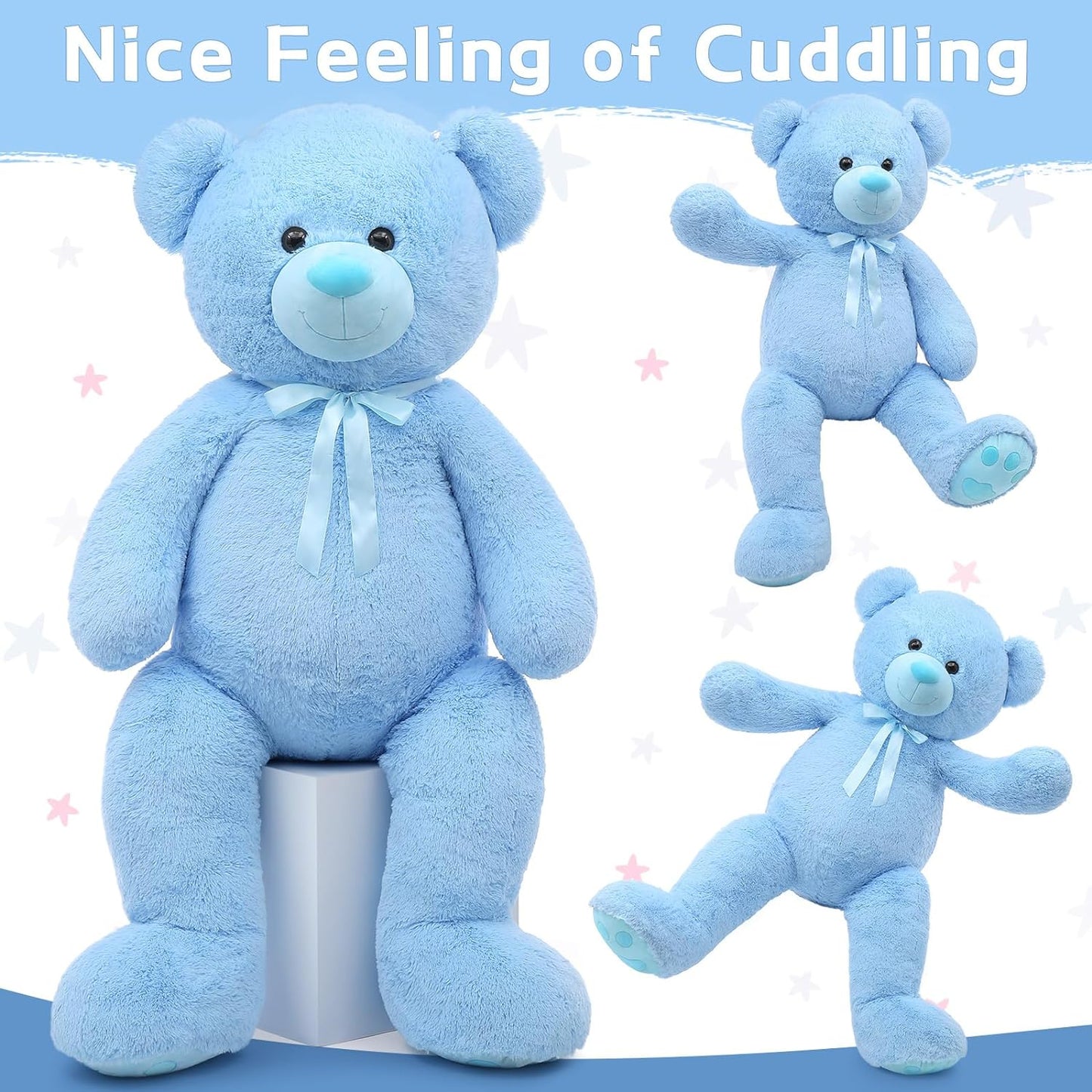Blue Teddy Bear Stuffed Animals, 5 FT Stuffed Bear Plush, Cute Stuffed Animals, Gitant Teddy Bears for Kids Baby Toddlers Girlfriend, Gifts for Valentine's Day/Birthday/Christmas, MorisMos Stuffed Animals
