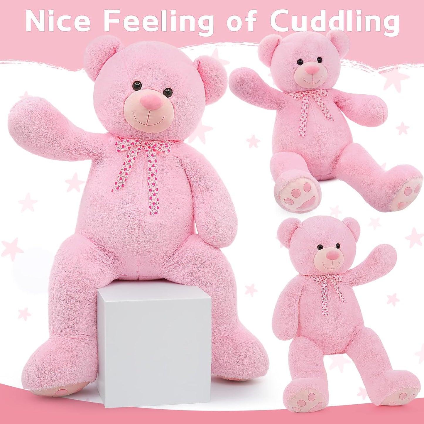 Pink Teddy Bear Stuffed Animals, 5 FT Stuffed Bear Plush, Cute Stuffed Animals, Giant Teddy Bears for Kids Baby Toddlers Girlfriend, Gifts for Valentine's Day/Birthday/Christmas, MorisMos Stuffed Animals