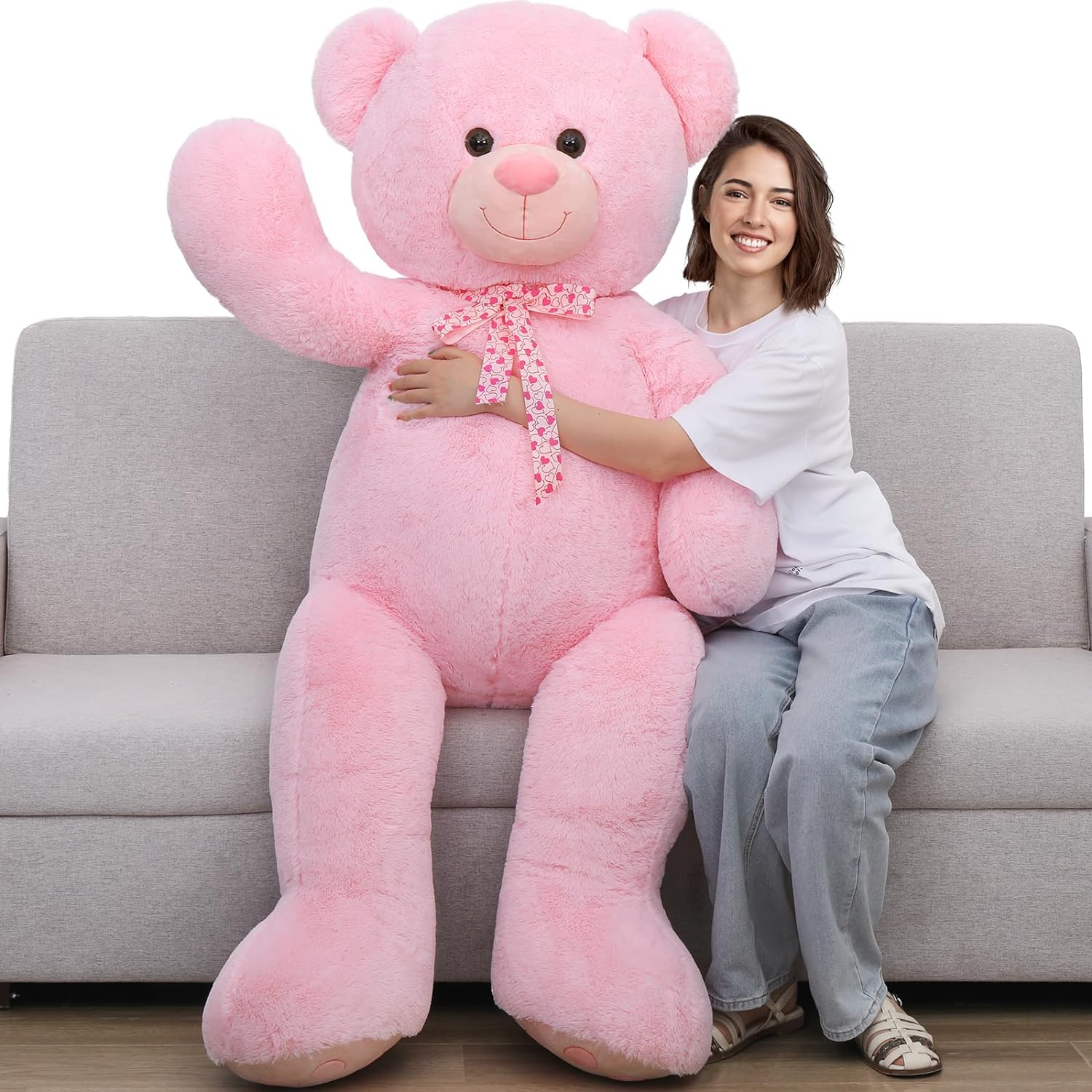 Pink Teddy Bear Stuffed Animals, 5 FT Stuffed Bear Plush, Cute Stuffed Animals, Giant Teddy Bears for Kids Baby Toddlers Girlfriend, Gifts for Valentine's Day/Birthday/Christmas, MorisMos Stuffed Animals
