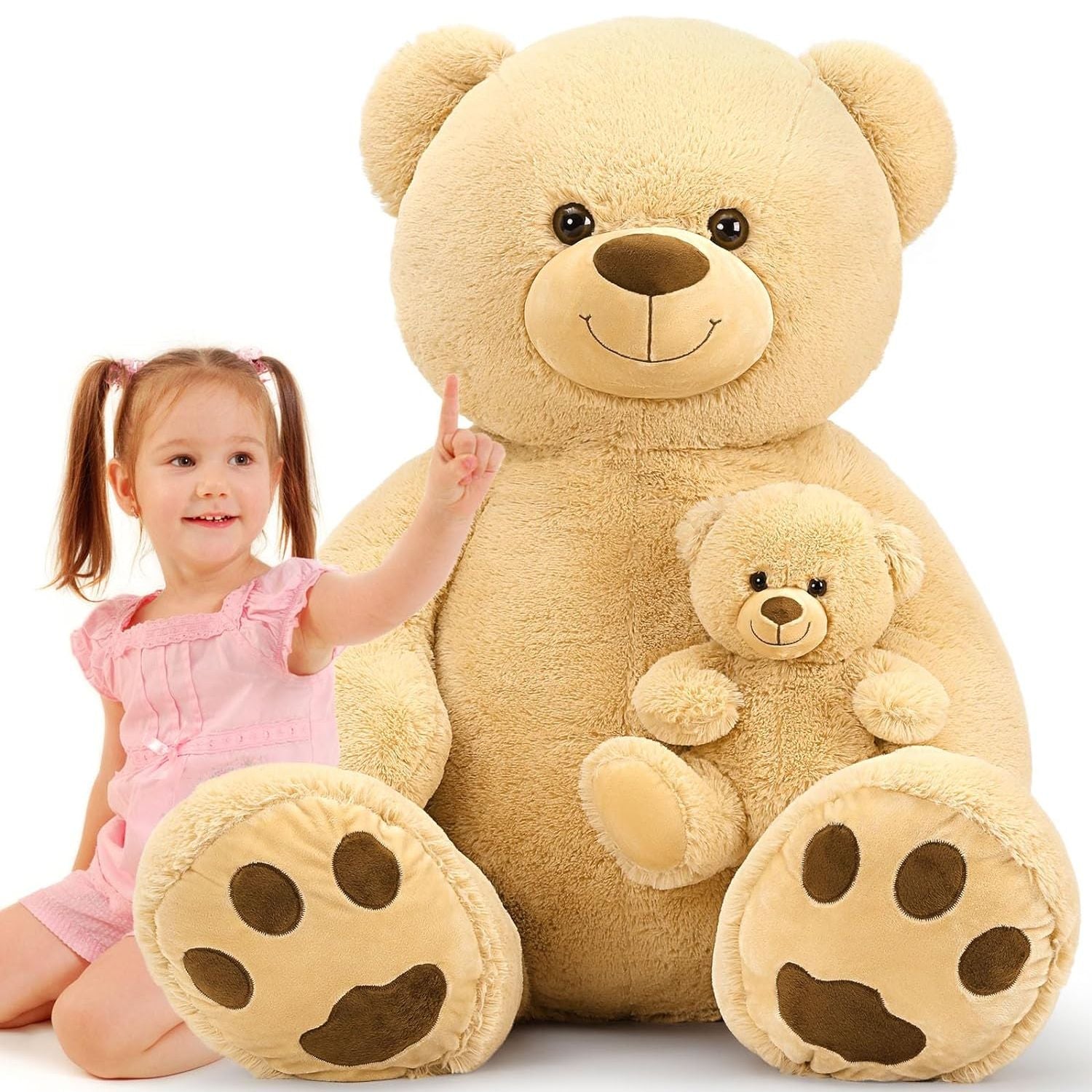 Giant Teddy Bear Stuffed Animals - Brown Teddy Bear Plush Toys 51 Inches - Jumbo Teddy Bear Plush Dolls - Stuffed Animal Bear Babies with Their Mom - Valentine's Day Teddy Bear Plush for Girlfriend/Boyfriend - Christmas/Birthday Gift for Kids/Teens/Adults