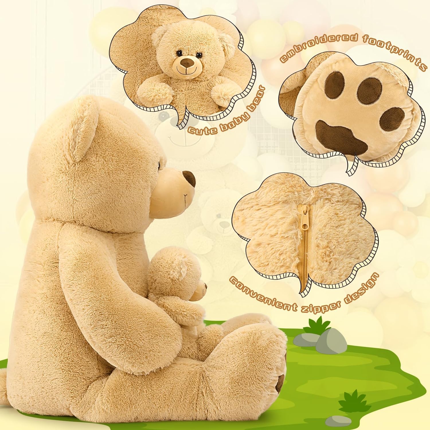 Giant Teddy Bear Stuffed Toy Set, Brown, 51 Inches