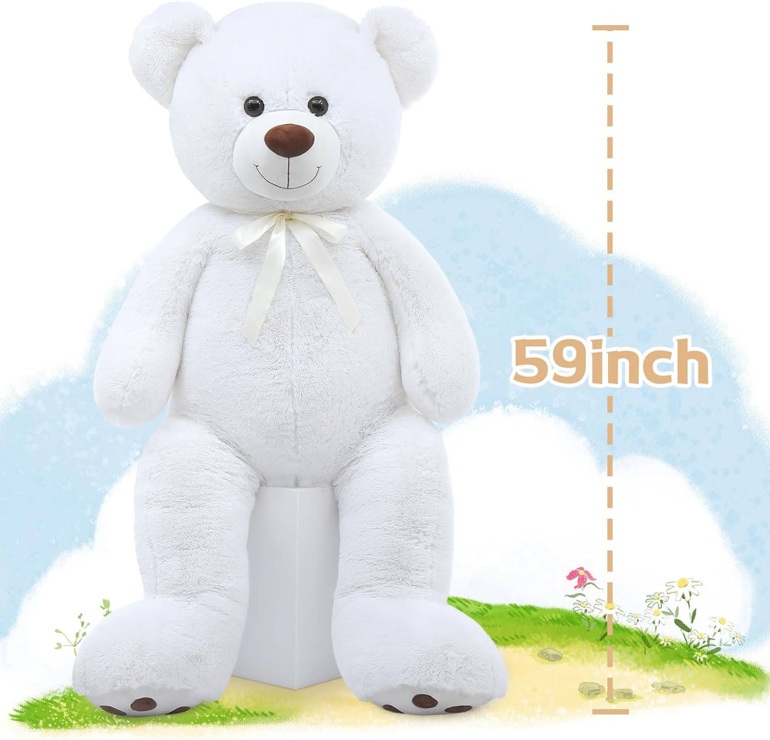 White Teddy Bear Stuffed Animals, 5 FT Stuffed Bear Plush, Cute Stuffed Animals, Giant Teddy Bears for Kids Baby Toddlers Girlfriend, Gifts for Valentine's Day/Birthday/Christmas, MorisMos Stuffed Animals