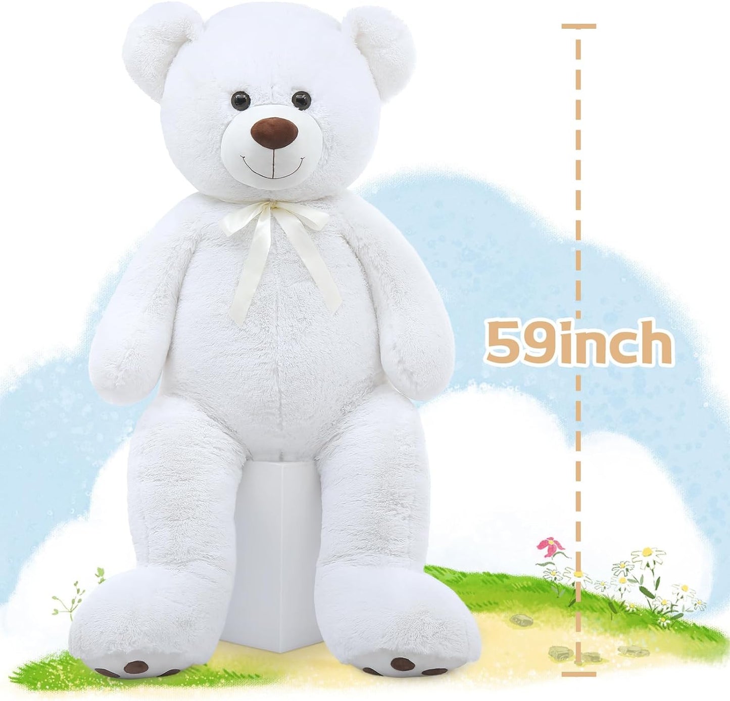 White Teddy Bear Stuffed Animals, 5 FT Stuffed Bear Plush, Cute Stuffed Animals, Giant Teddy Bears for Kids Baby Toddlers Girlfriend, Gifts for Valentine's Day/Birthday/Christmas, MorisMos Stuffed Animals