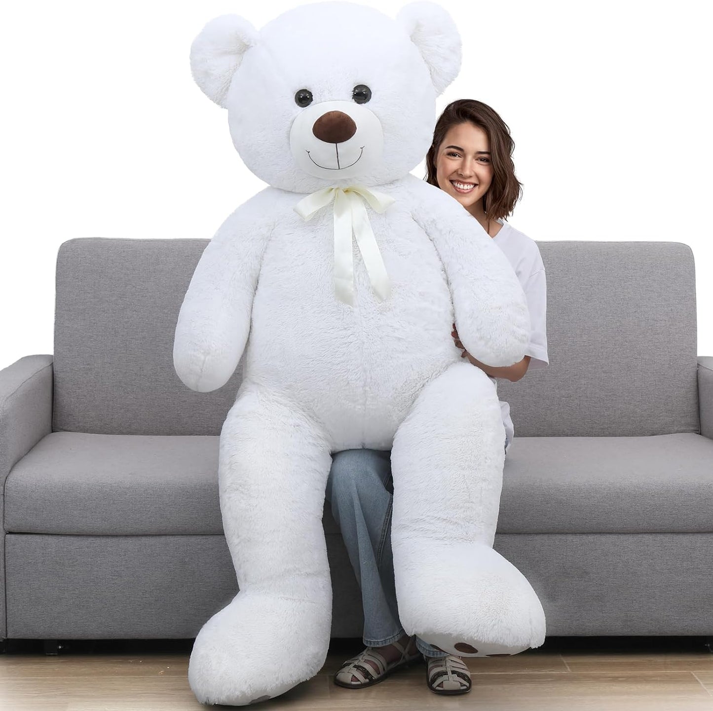 White Teddy Bear Stuffed Animals, 5 FT Stuffed Bear Plush, Cute Stuffed Animals, Giant Teddy Bears for Kids Baby Toddlers Girlfriend, Gifts for Valentine's Day/Birthday/Christmas, MorisMos Stuffed Animals