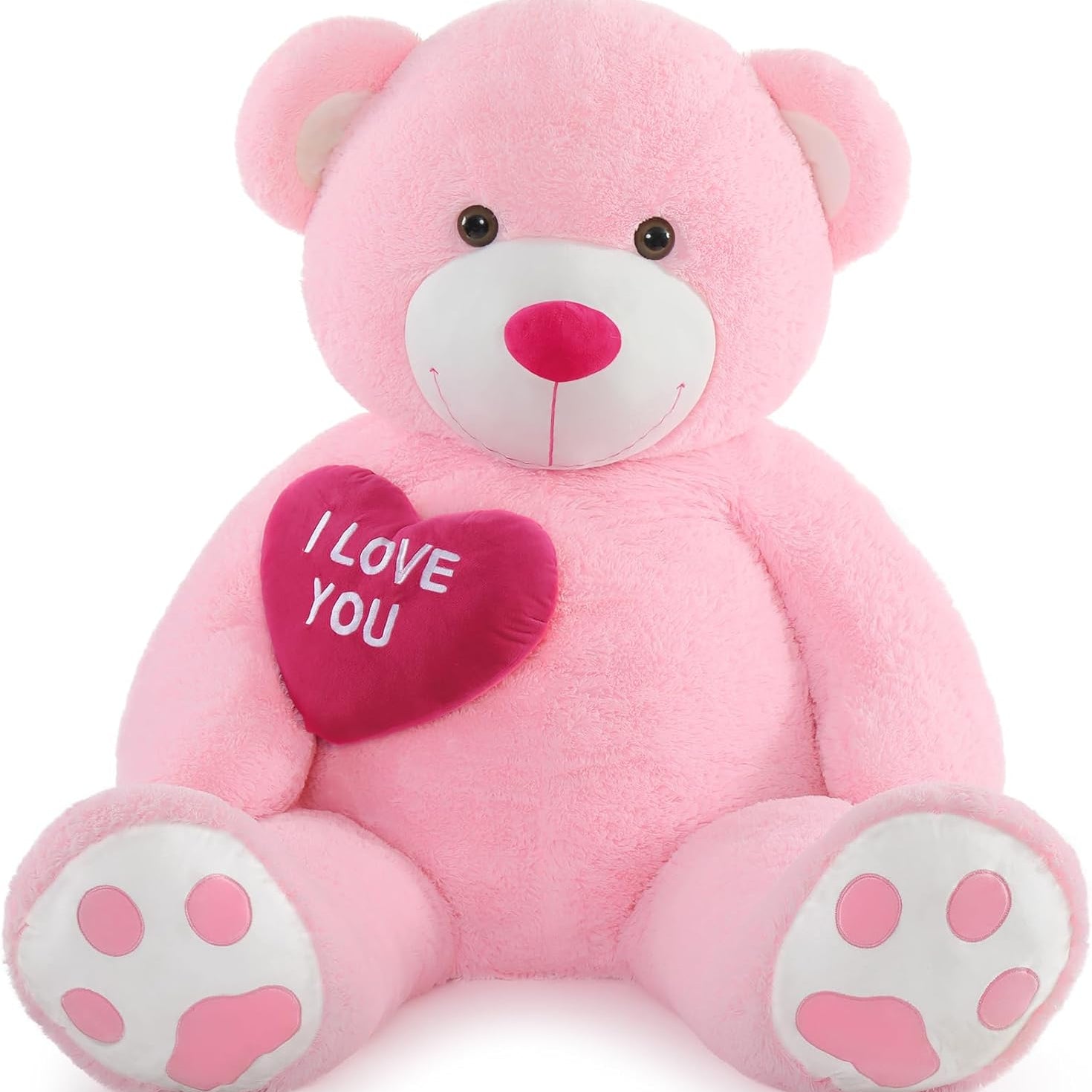 Life Size Teddy Bear Stuffed Animals - 5 Foot/6 Foot Fluffy Teddy Bear Plush Toys - Giant Pink Teddy Bear Plush Dolls - Valentine's Day Teddy Bear&Vday Gift for Girlfriend Boyfriend - Teddy Bear Theme Baby Shower - Christmas/Birthday Gift for Her/Him - Pink Teddy Bear Plush Pillow