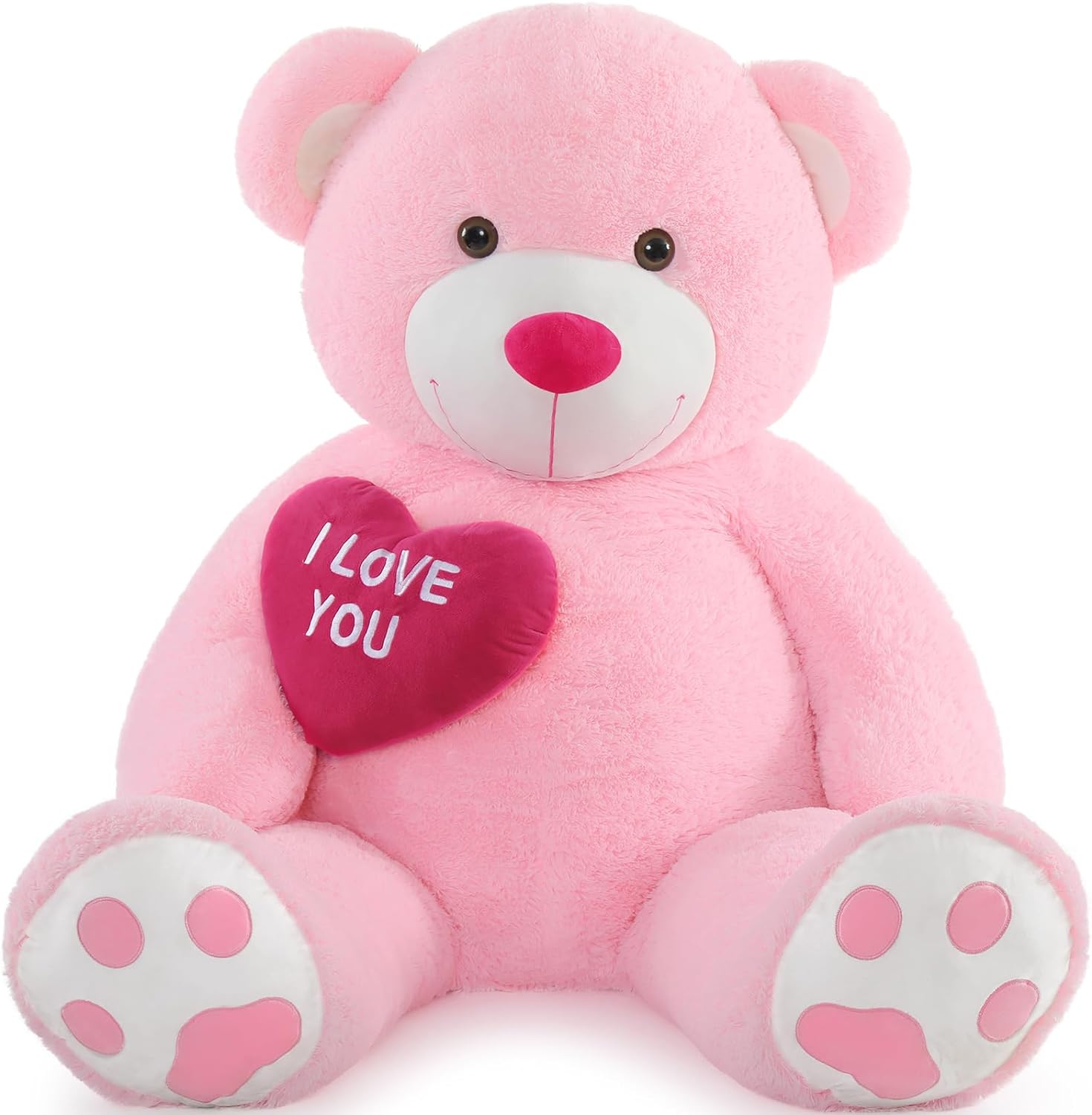 Life Size Teddy Bear Stuffed Animals - 5 Foot/6 Foot Fluffy Teddy Bear Plush Toys - Giant Pink Teddy Bear Plush Dolls - Valentine's Day Teddy Bear&Vday Gift for Girlfriend Boyfriend - Teddy Bear Theme Baby Shower - Christmas/Birthday Gift for Her/Him - Pink Teddy Bear Plush Pillow