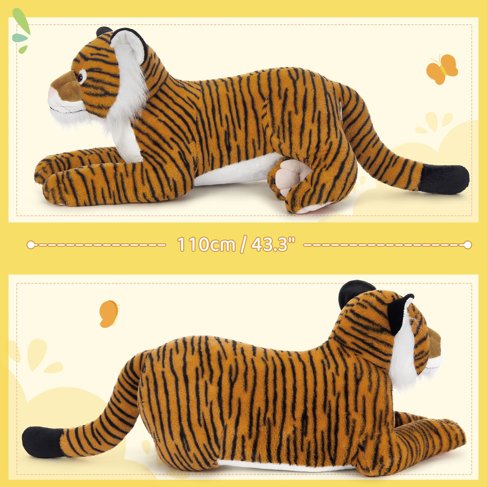 Giant Tiger Stuffed Animals Jungle Safari Plush Toys, 43.3 Inches