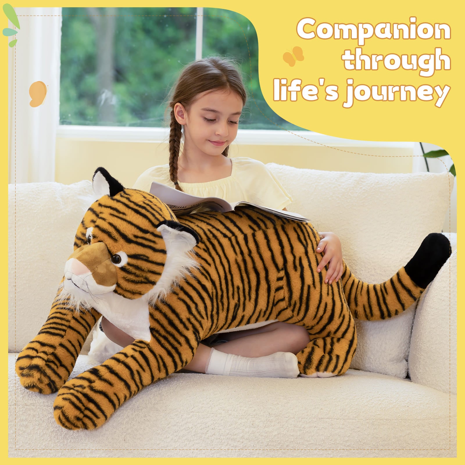 Giant Tiger Stuffed Animals Jungle Safari Plush Toys, 43.3 Inches