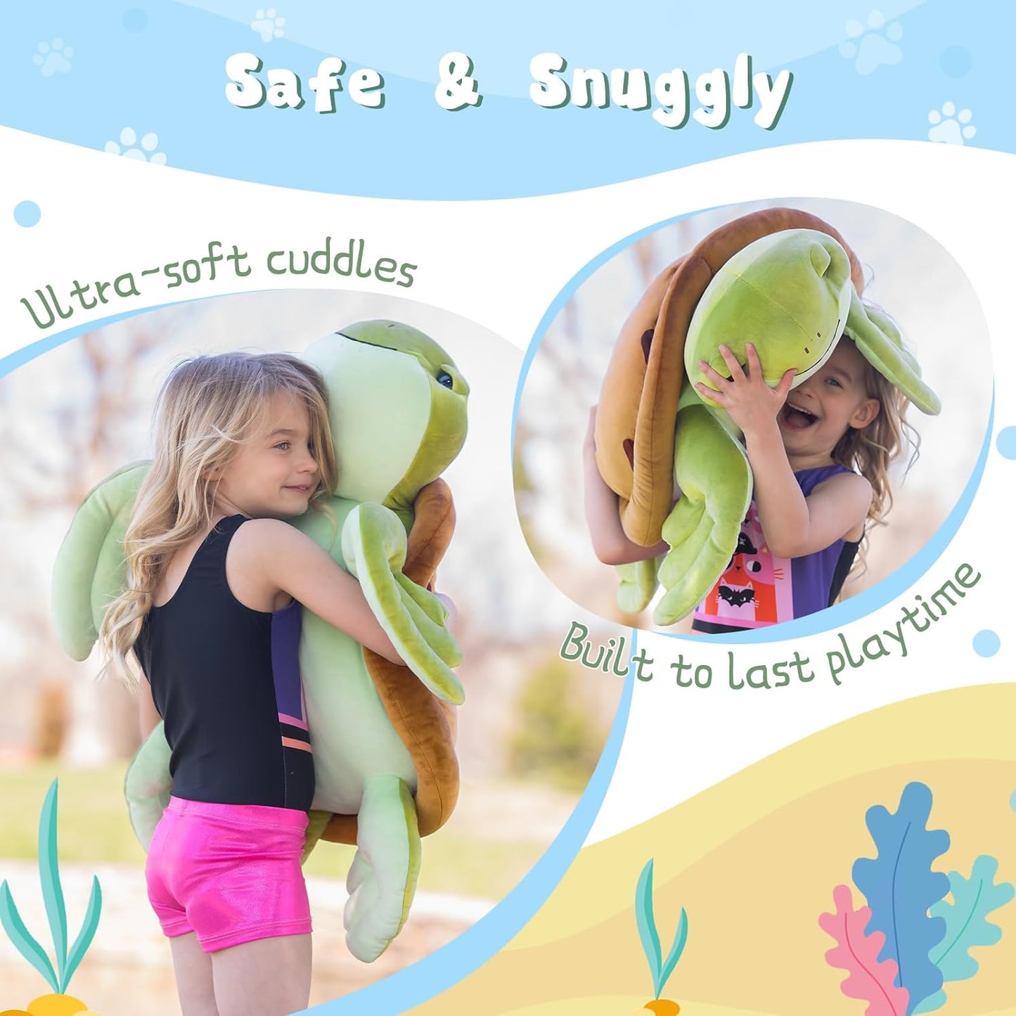 Sea Turtle Plush Toys - Lifelike Turtle Stuffed Animals - Cute Soft Cartoon Turtle Plush Pillows for Children - Large Turtle Plushies - Gift for Kids, Girls, Boys, Birthday, Valentine's Day, Christmas