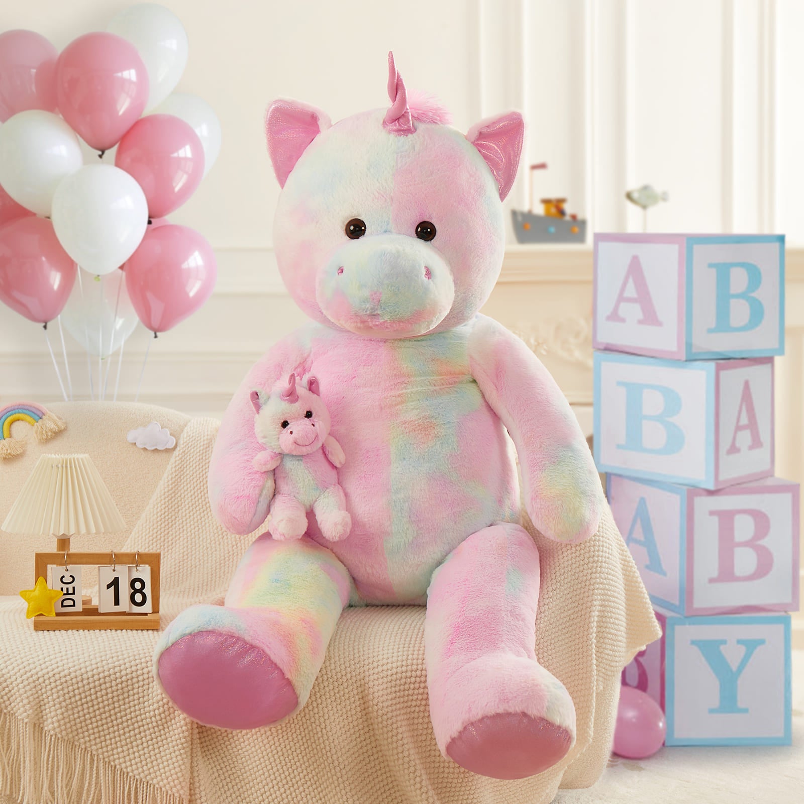 Giant Unicorn Stuffed Animal Toy, Pink, 51 Inches