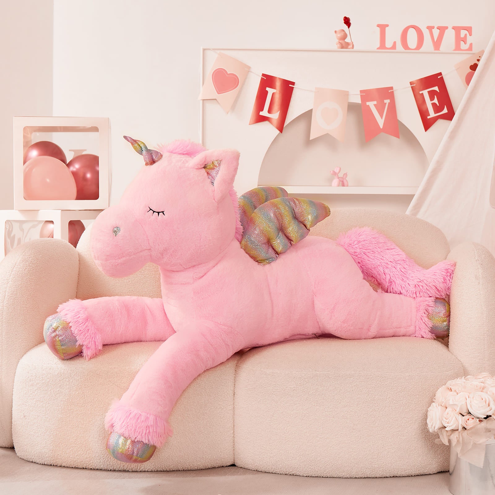 Giant Unicorn Plush Toys, Pink, 43 Inches