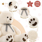 Giant Teddy Bear Plush Toy, White, 43/55 Inches - MorisMos Stuffed Animals - Valentine's Day Gift for Girlfriend/Boyfriend - Fluffly Cuddly Plushy Fluffy Toy - Cute Teddy Bear Plush Pillows for Kids - Christmas/Birthday Gift for Children/Teens/Adults - Romantic Anniversary Gift for Wife/Husband - Birthday Gift for Friends - Teddy Bear Theme Baby Shower
