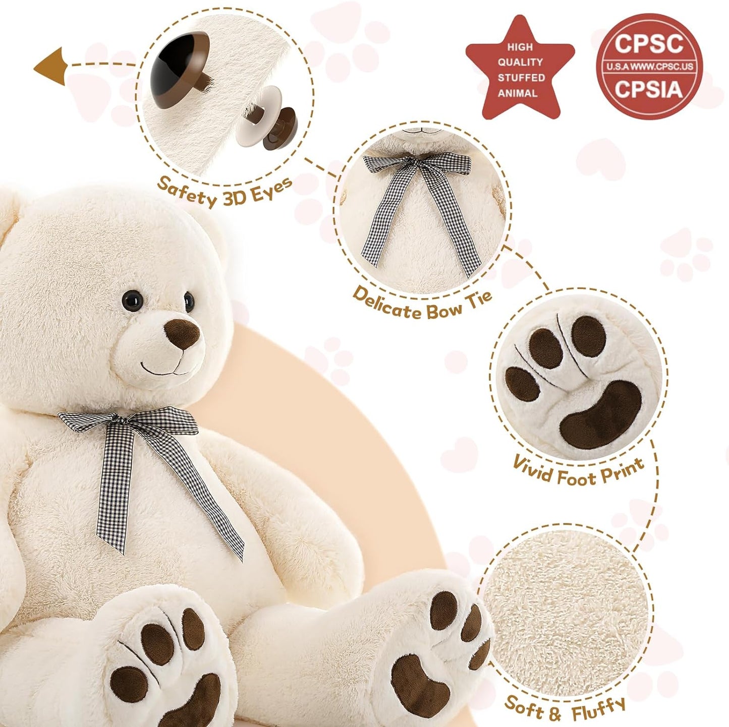 Giant Teddy Bear Plush Toy, White, 43/55 Inches - MorisMos Stuffed Animals - Valentine's Day Gift for Girlfriend/Boyfriend - Fluffly Cuddly Plushy Fluffy Toy - Cute Teddy Bear Plush Pillows for Kids - Christmas/Birthday Gift for Children/Teens/Adults - Romantic Anniversary Gift for Wife/Husband - Birthday Gift for Friends - Teddy Bear Theme Baby Shower
