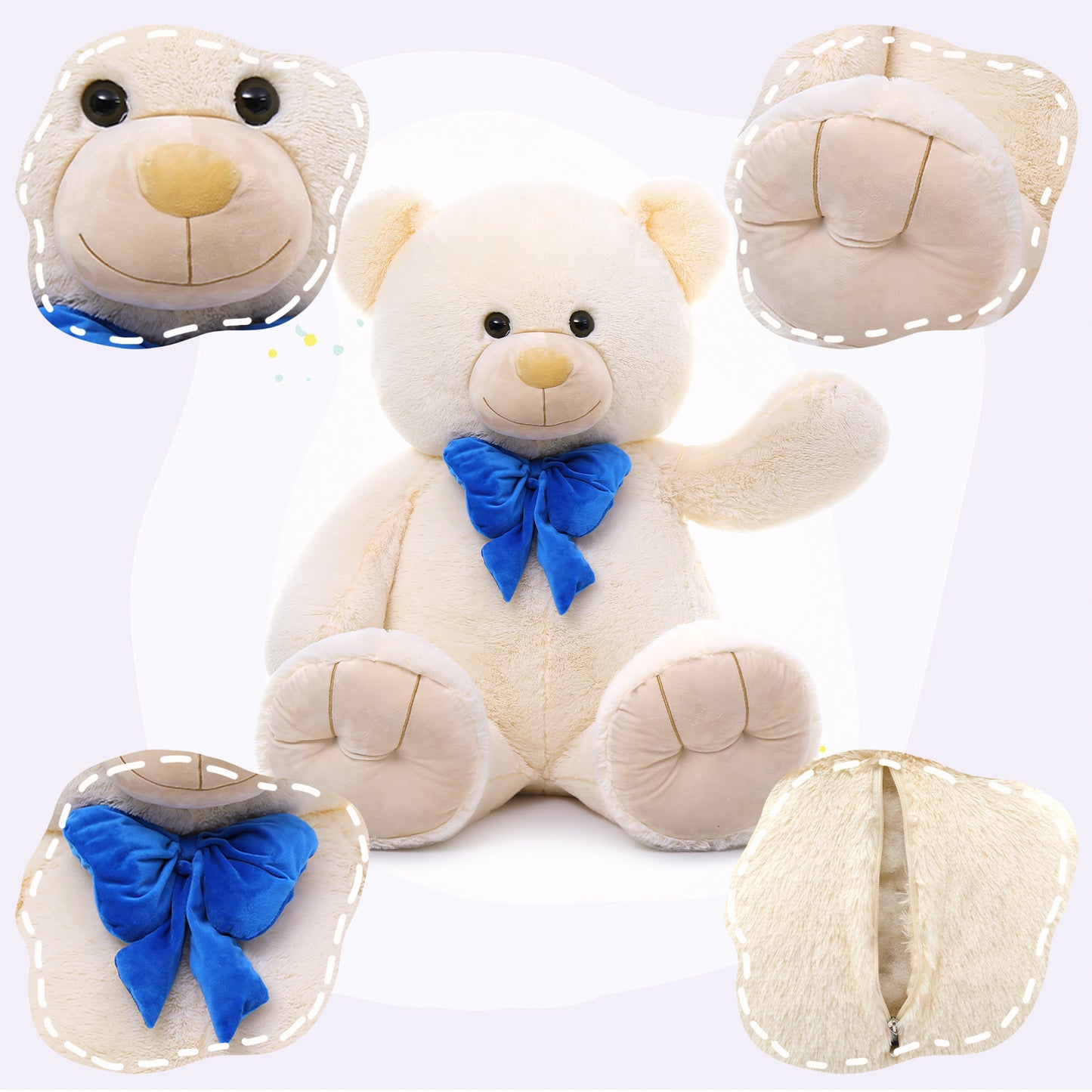 Giant White Teddy Bear Plush Toys - Beige Teddy Bear Stuffed Animals - Massive Valentine's Day Teddy Bears&Gifts - Soft Cuddly Smiling Face Big Teddy Bear Plush Gift for Girlfriend/Boyfriend - Teddy Bear Plush Dolls for Birthday/Baby Shower/Christmas