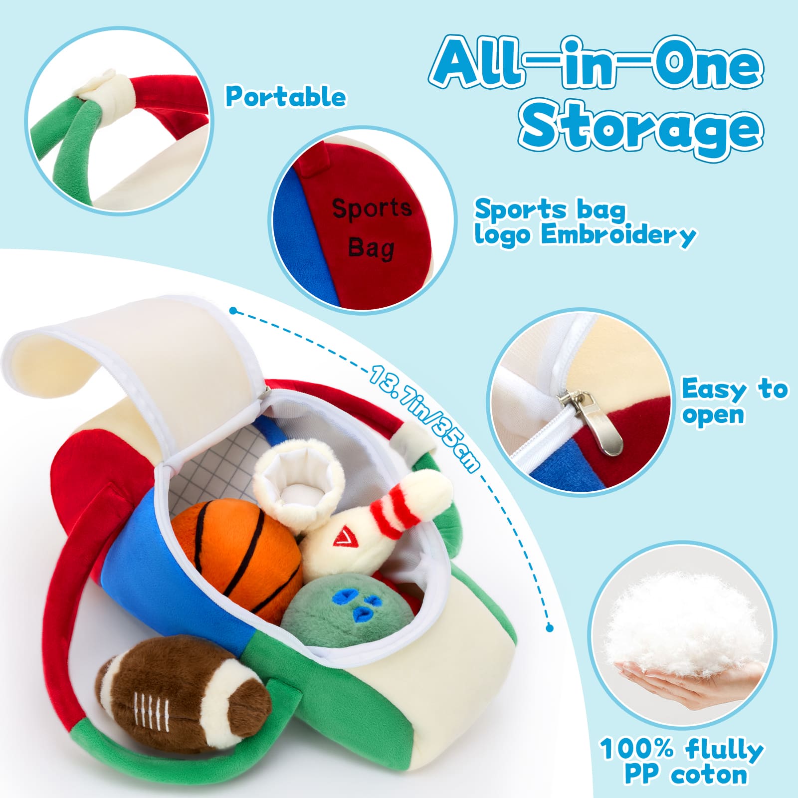 7 Pcs Sports Plush Toy Set, 13.7 Inches