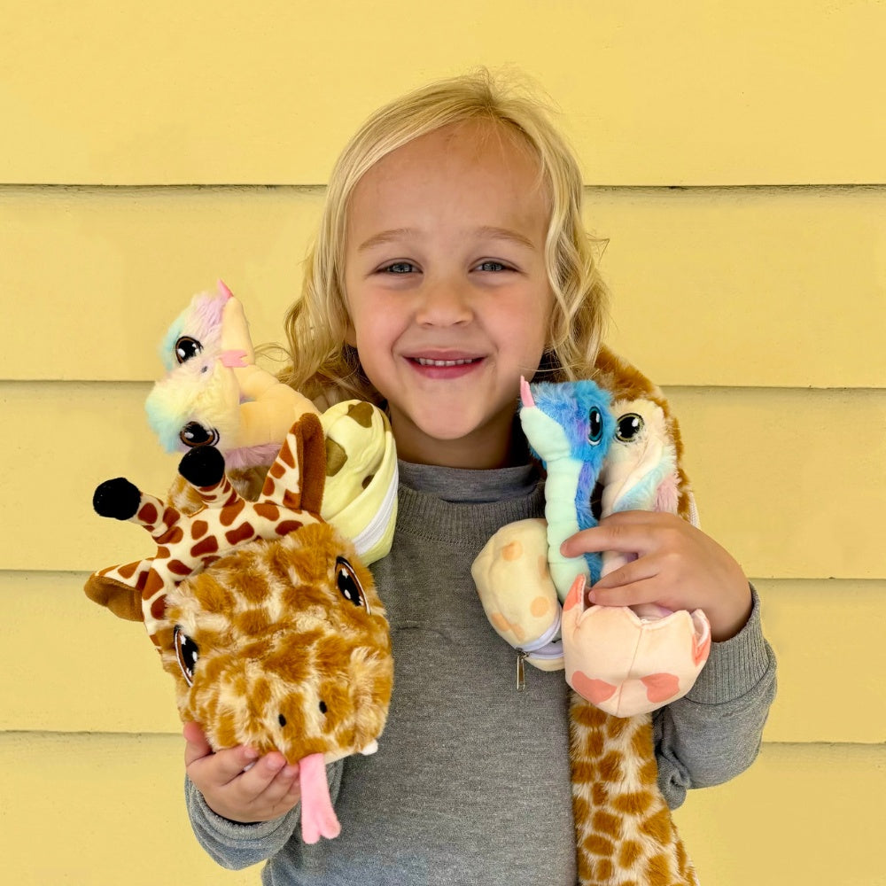 Snake Stuffed Animals with babies in the belly - Snake Body with Giraffe Head Plush Toys - Halloween Weird Stuffed Animals - Fool's Day Halloween Gift Ideas - Boa Monster Plushies - Stuffed Animal Babies with Their Mom