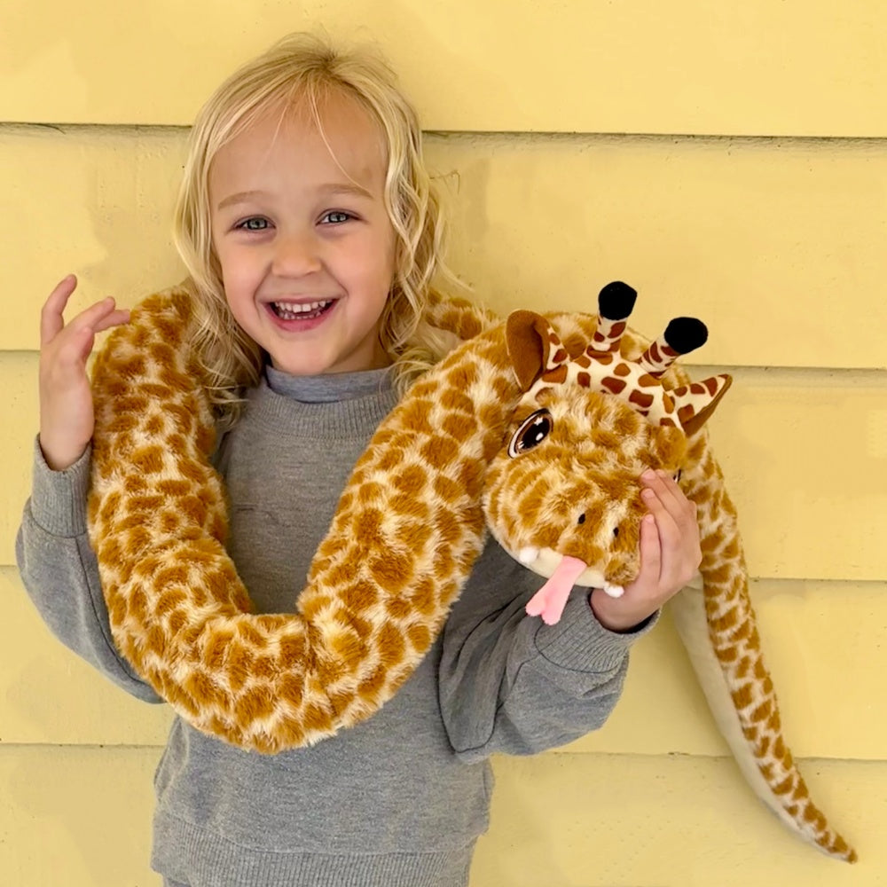 Snake Stuffed Animals with babies in the belly - Snake Body with Giraffe Head Plush Toys - Halloween Weird Stuffed Animals - Fool's Day Halloween Gift Ideas - Boa Monster Plushies - Stuffed Animal Babies with Their Mom
