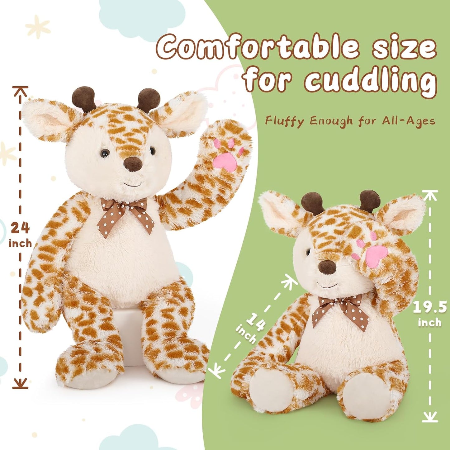 Giraffe Plush Toys - Giraffe Stuffed Animals 24 Inches - Jungle/Safari Stuffed Animals - Hide and Seek Play Toys - Cute Cartoon Plush Pillows for Kids - Christmas/Birthday/Baby Shower/Valentine's Day/Thanksgiving Gift For Teens Kids Adults