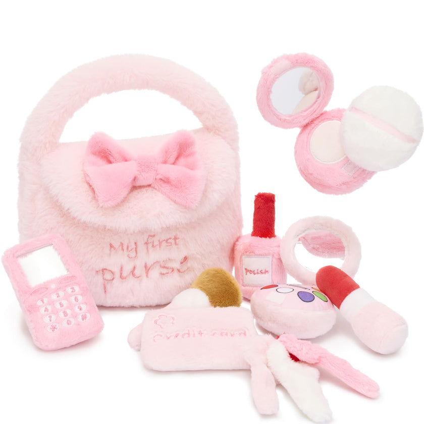 Soft Pink Pretend Makeup & Accessories Toy Set - My First Purse Plush Playset