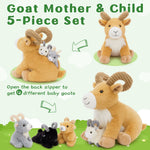 Goat Stuffed Animals - Farm Plush Toys - One Mommy Goat with Four Goat Babies - Birthday Farm Party Decors Sleeping Companion - Farm Party Favors - Free Shipping