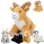 Goat Stuffed Animals - Farm Plush Toys - One Mommy Goat with Four Goat Babies - Birthday Farm Party Decors Sleeping Companion - Farm Party Favors - Free Shipping